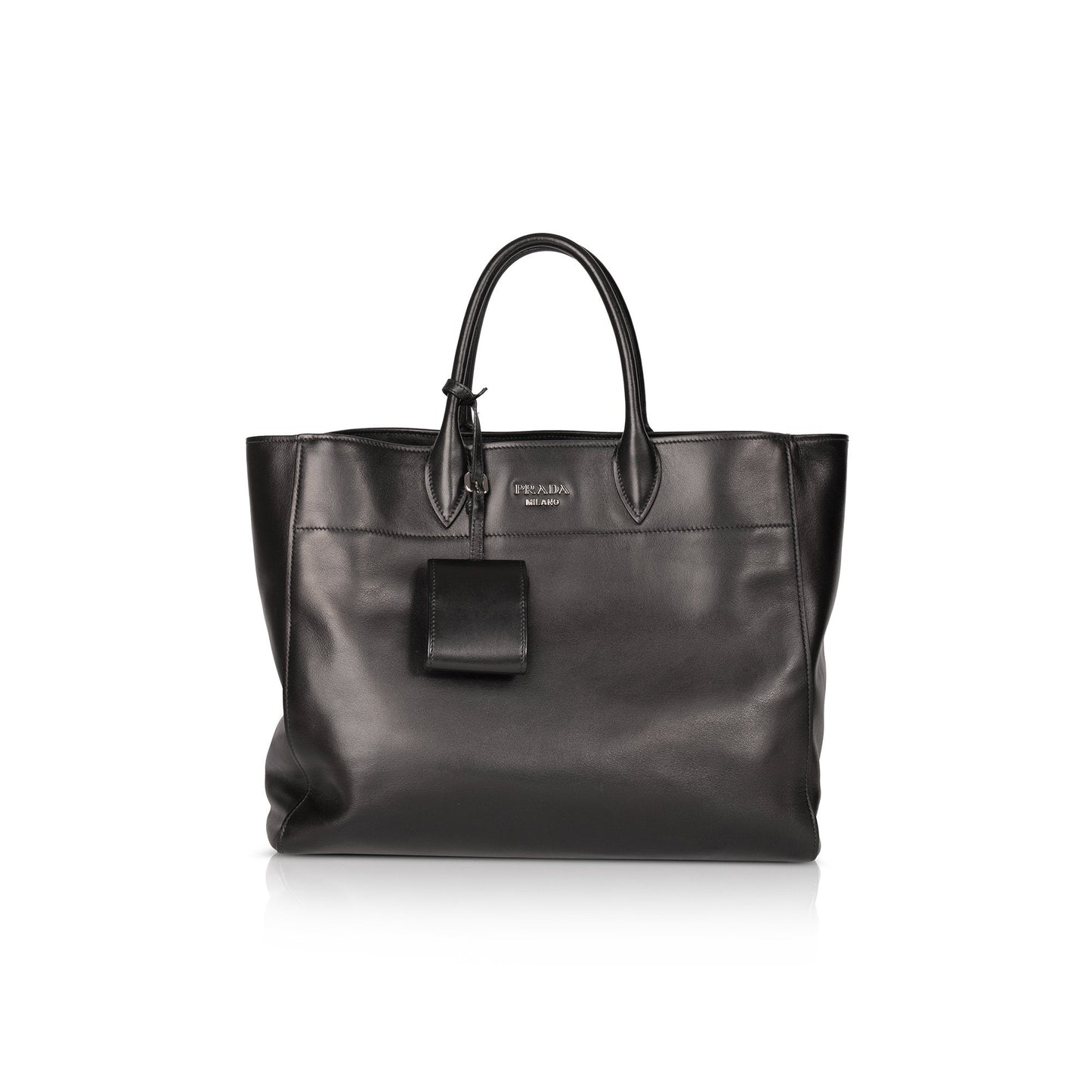 Prada City Calf Square Tote Bag Leather Black