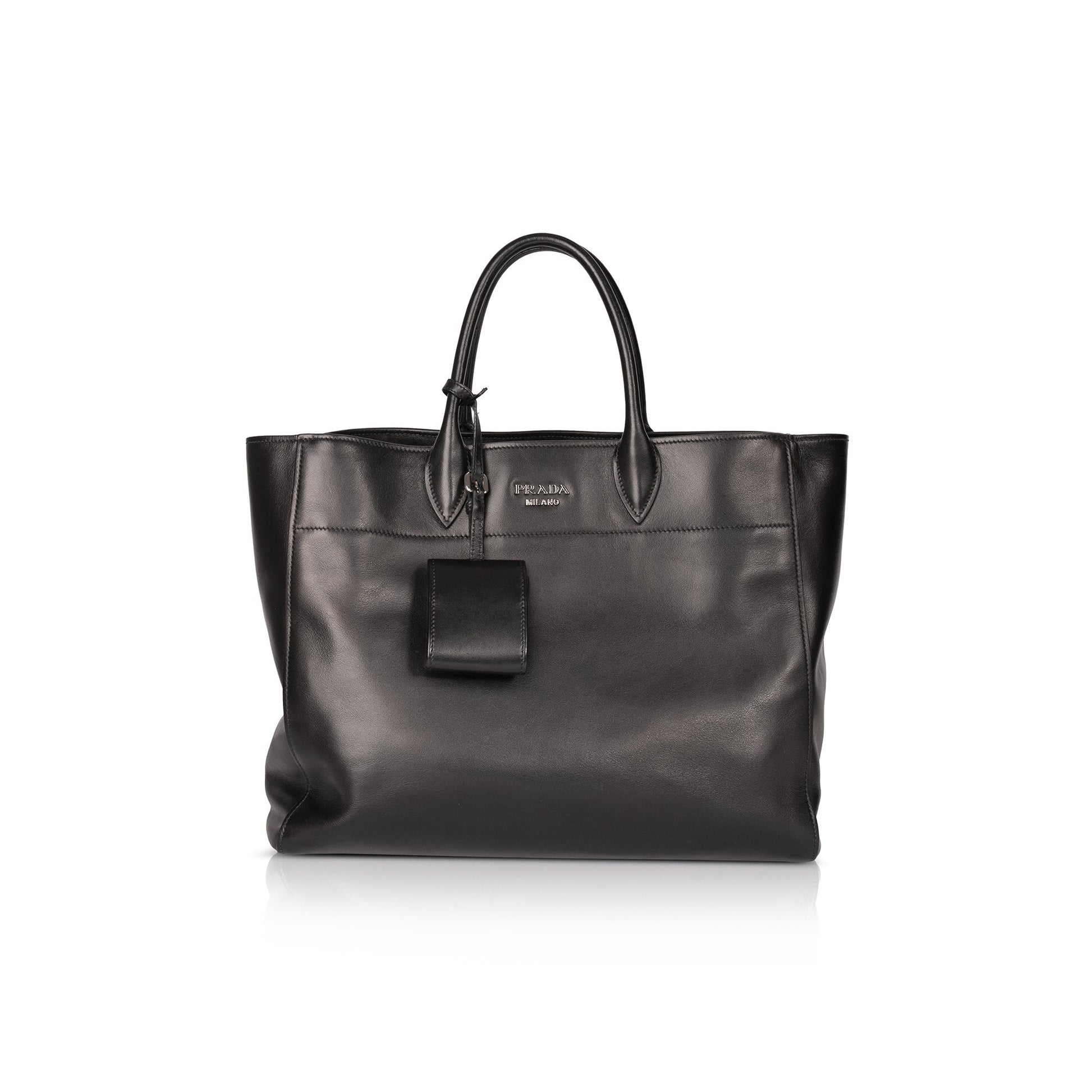 Prada City Calf Square Tote Bag Leather Black