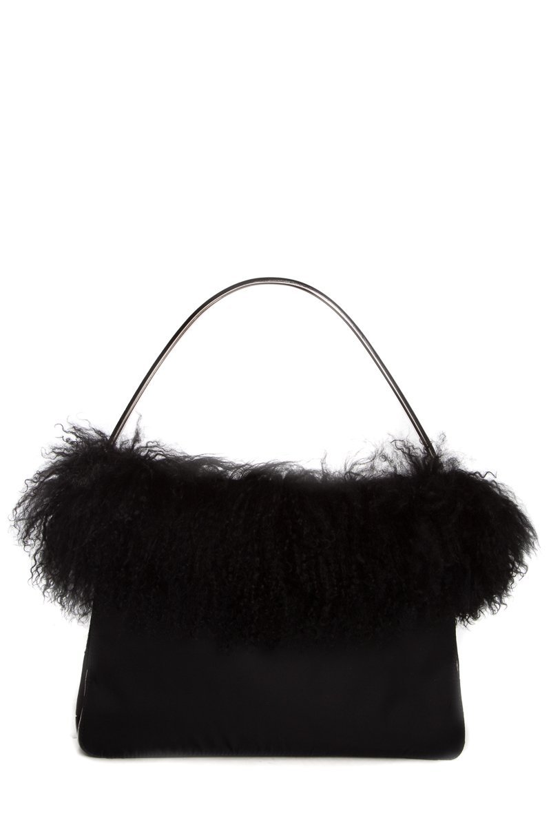 Prada Fur Handle Bag Black Travel Bag