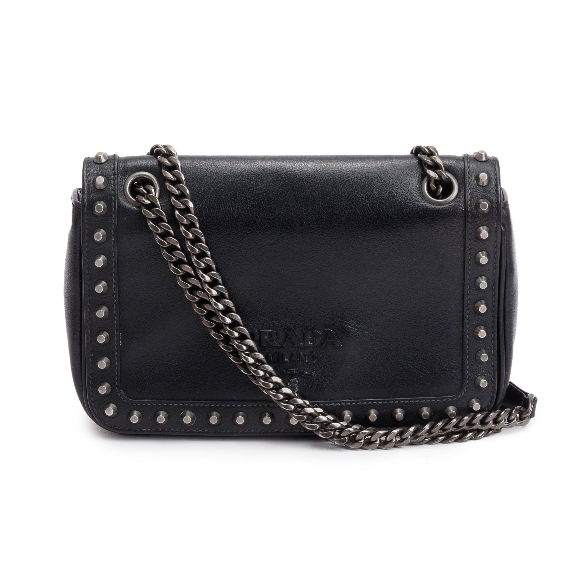 Prada Glace Calf Studded Crossbody Bag Black