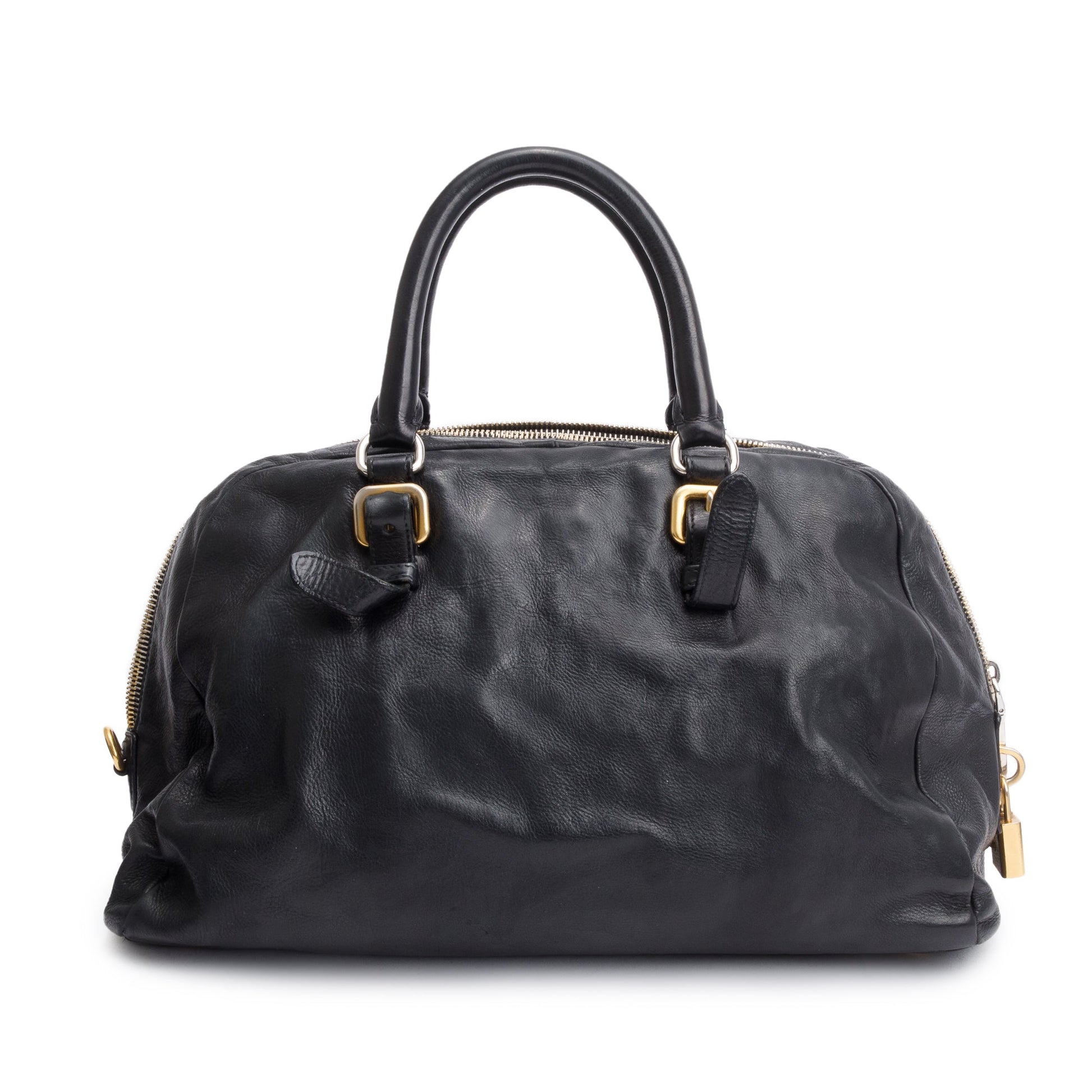 Prada Glace Zipper Bowler Bag Black Travel Bag