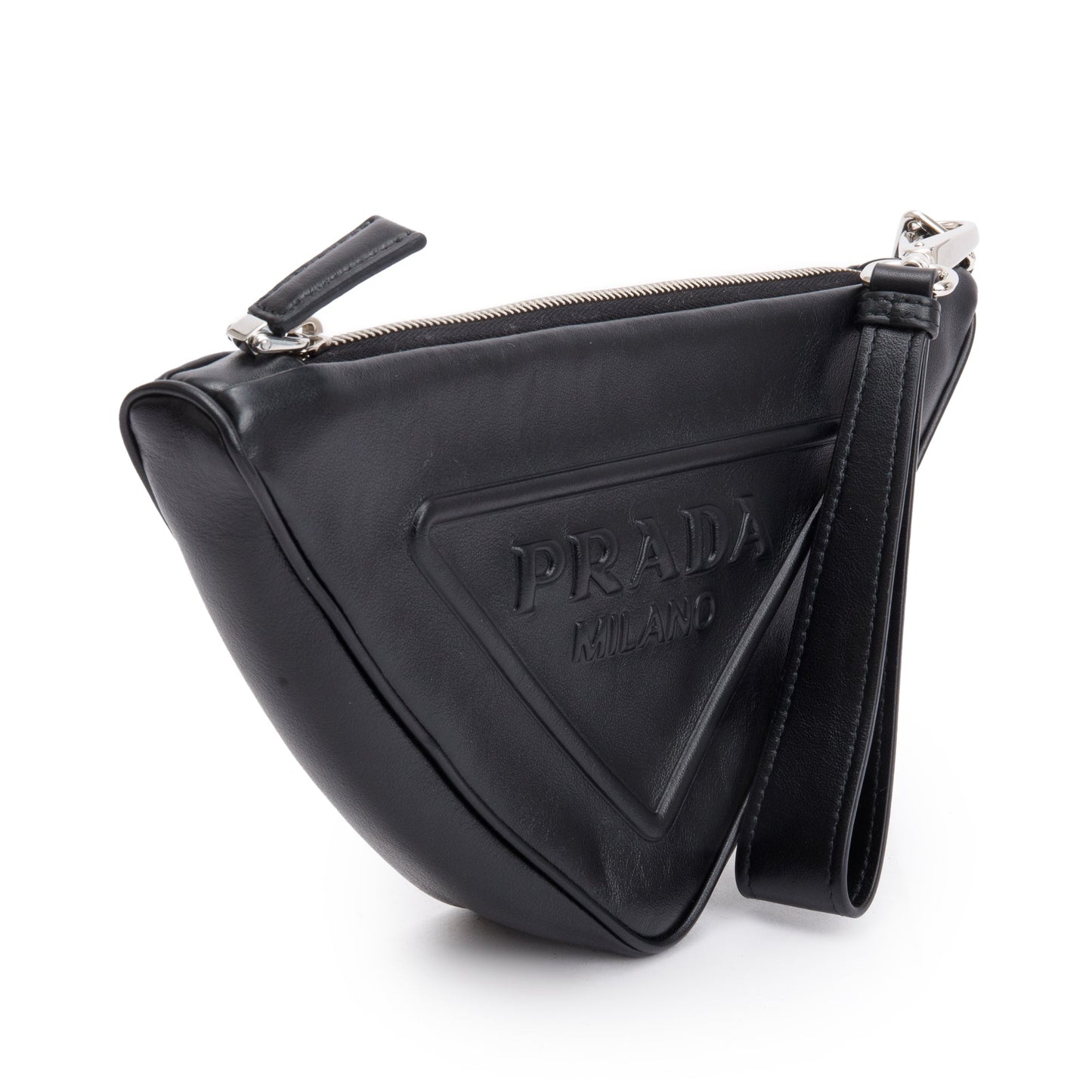 Prada Grace Lux Triangle Wristlet Clutch Handbag Leather Black Clutch Bag