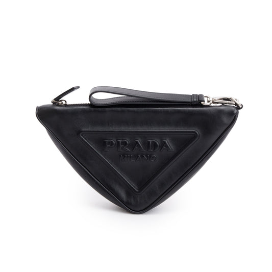 Prada Grace Lux Triangle Wristlet Clutch Handbag Leather Black Clutch Bag