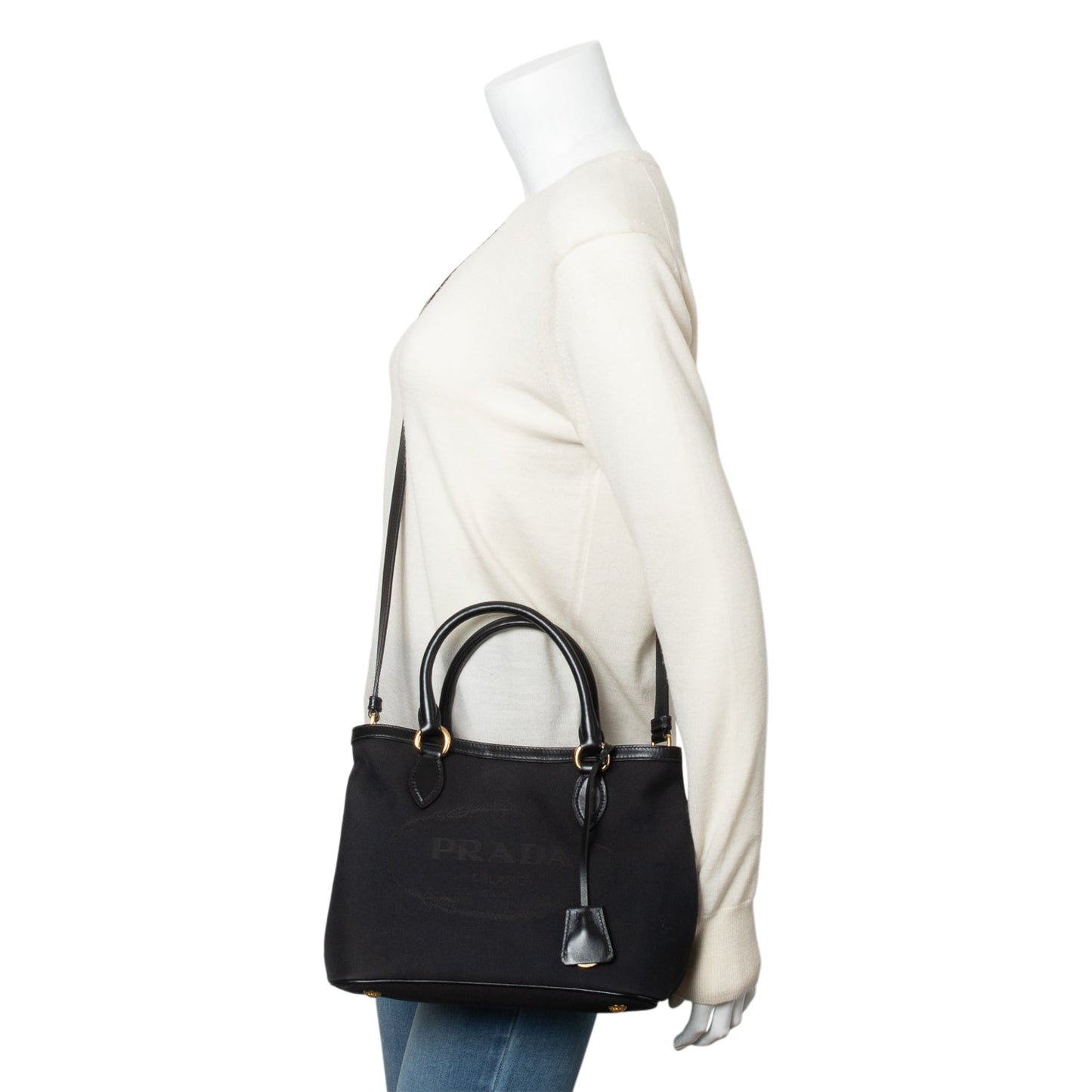 Prada Jacquard Tote Handbag Black Logo Tote Bag