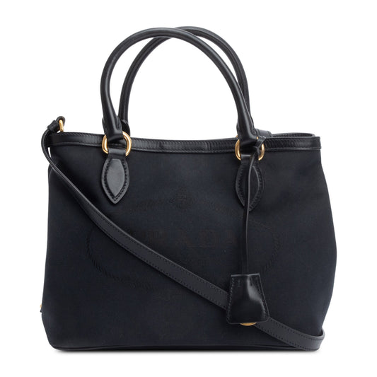 Prada Jacquard Tote Handbag Black Logo Tote Bag