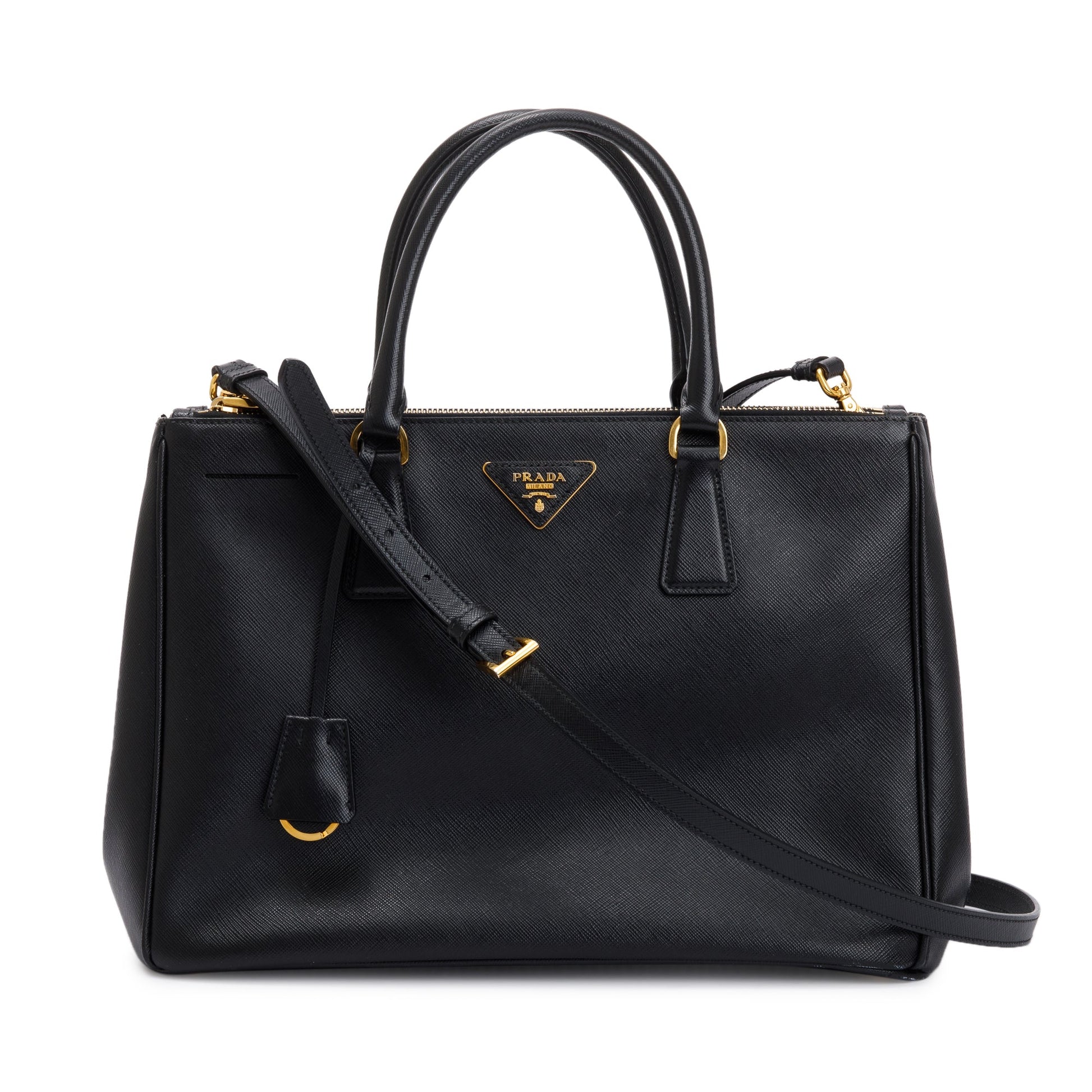 Prada Saffiano Lux Double Zip Galleria Tote Handbag Black Large Tote Bag