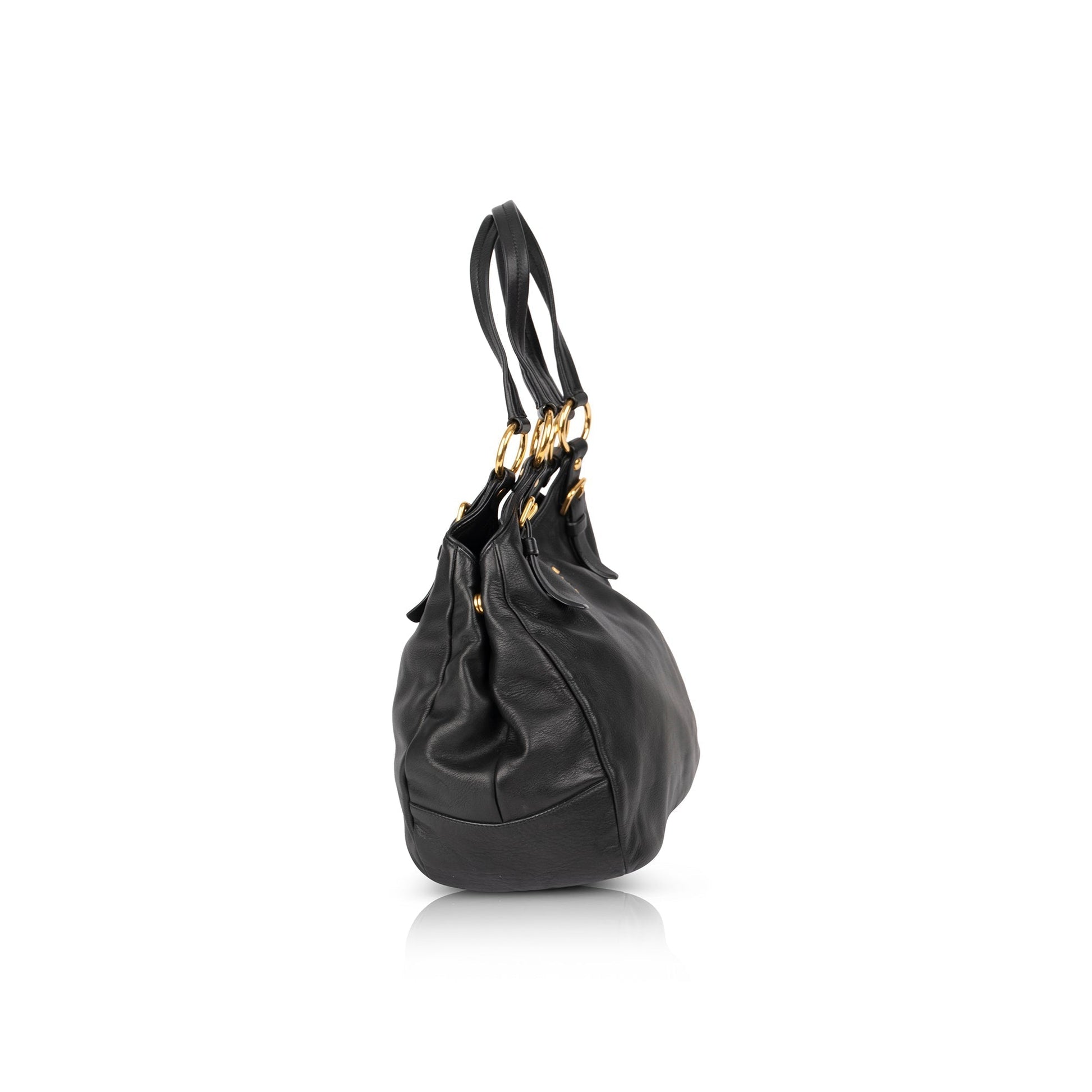 Prada Hobo Handbag Leather Black Travel Bag