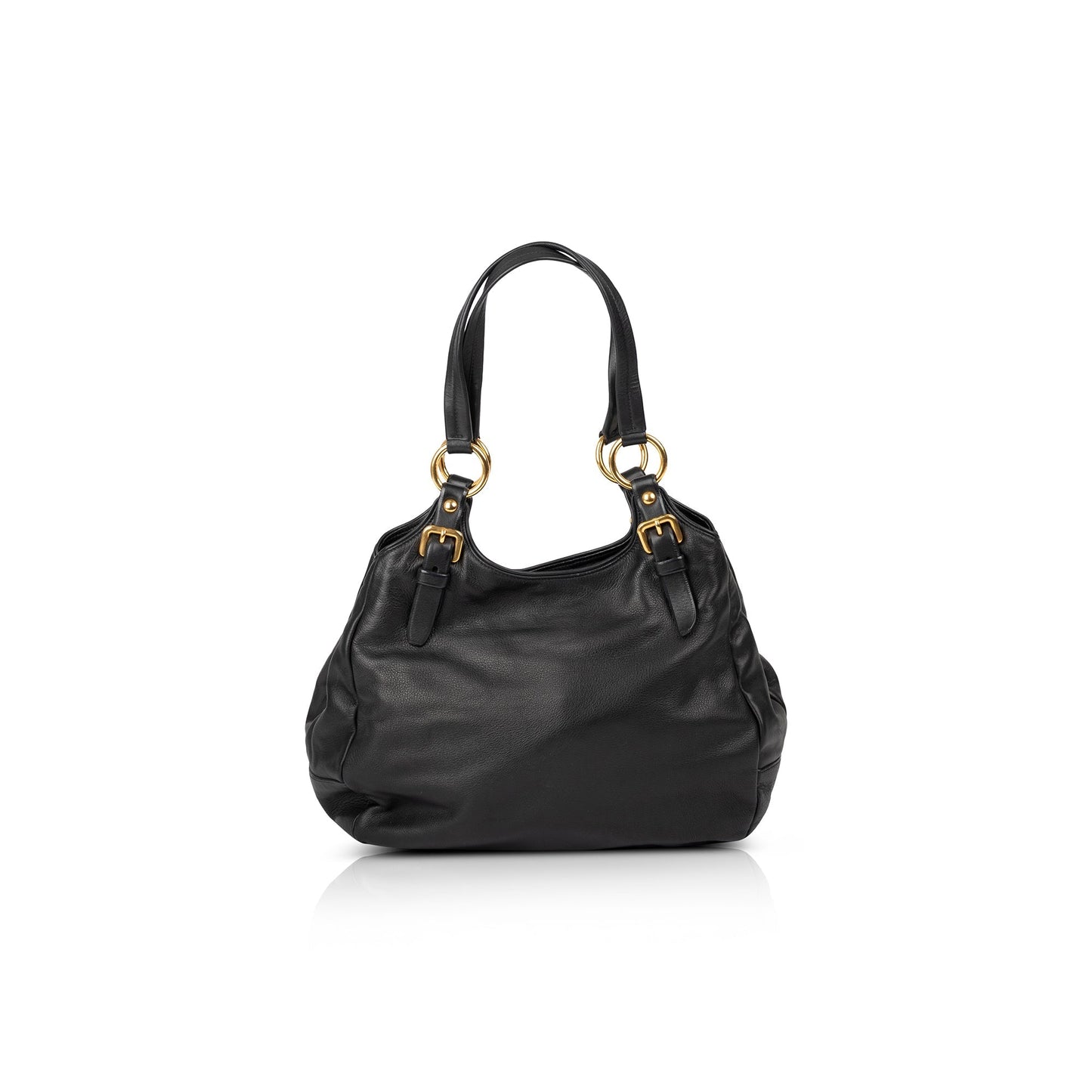Prada Hobo Handbag Leather Black Travel Bag