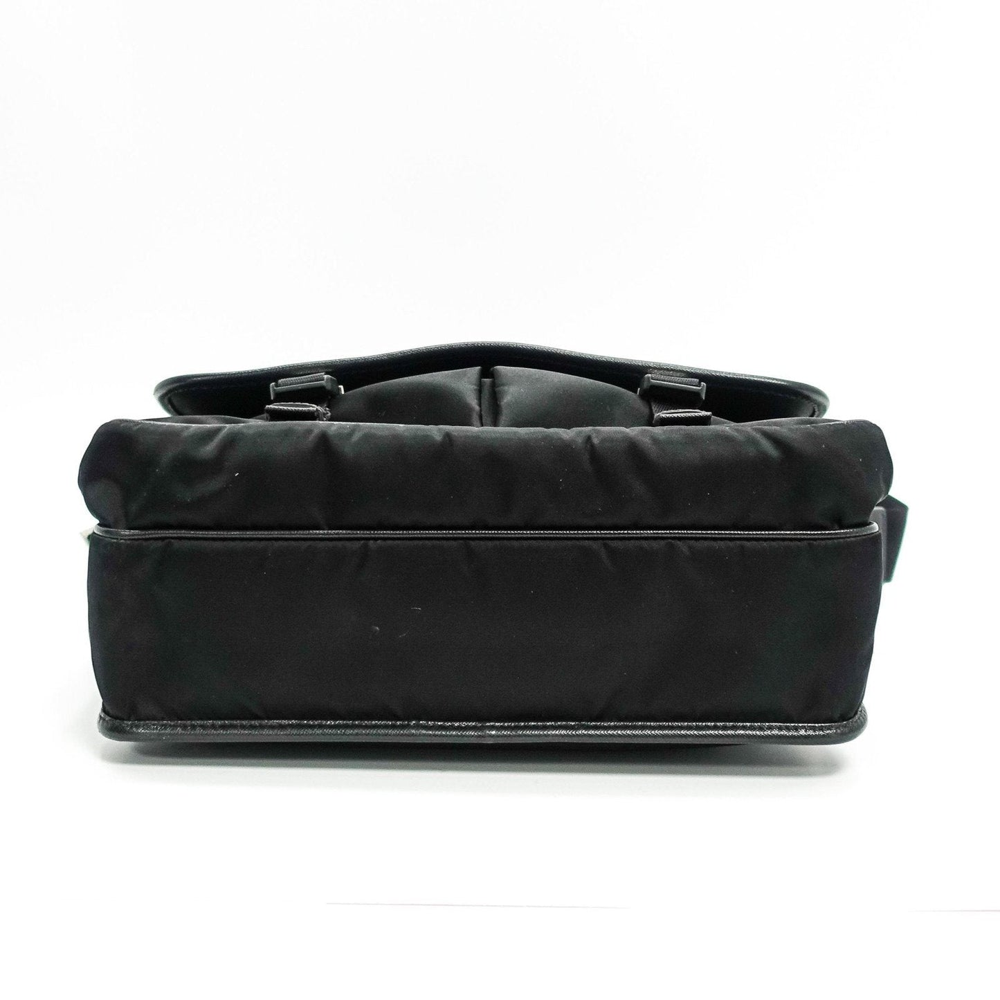 Prada Trimmed Shell Messanger Handbag Leather Black Travel Bag
