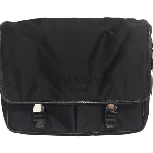 Prada Trimmed Shell Messanger Handbag Leather Black Travel Bag