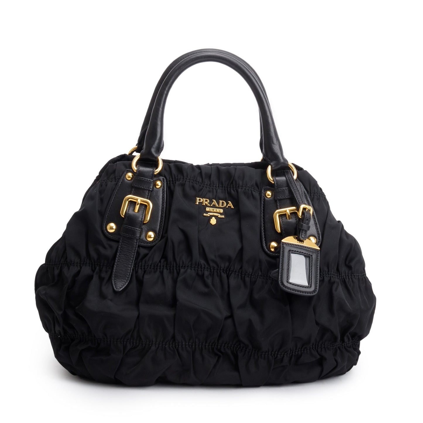 Prada Trimmed Tessuto Gaufre Tote Leather Black Tote Bag