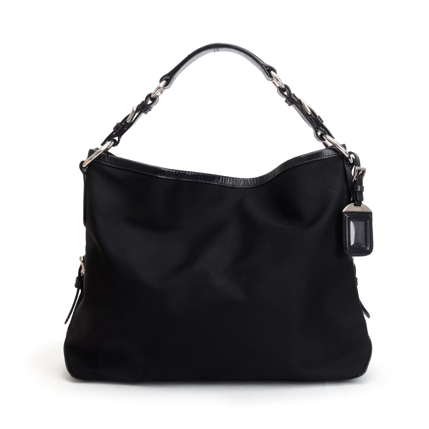 Prada Trimmed Tessuto Hobo Handbag Leather Nylon Travel Bag