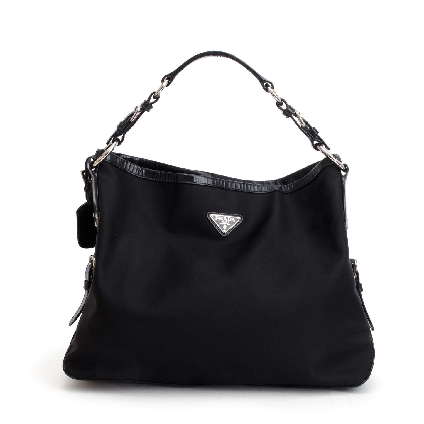 Prada Trimmed Tessuto Hobo Handbag Leather Nylon Travel Bag
