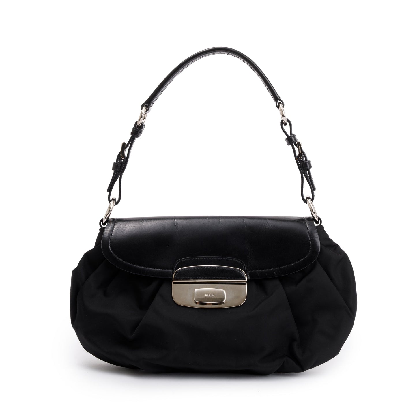 Prada Trimmed Tessuto Pushlock Flap Hobo Bag Leather Nylon Travel Bag