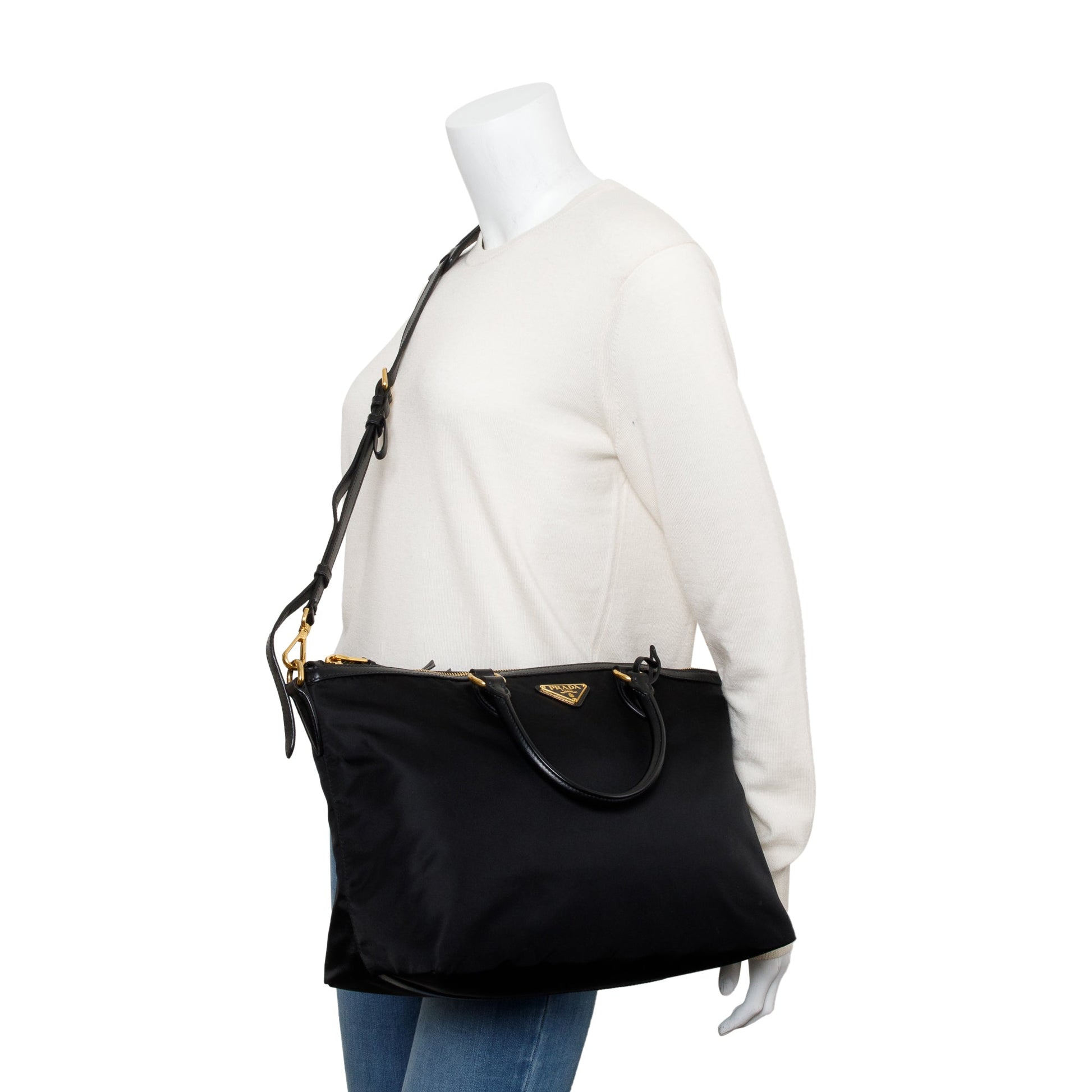 Prada Trimmed Tessuto Tote Handbag Leather Nylon Tote Bag