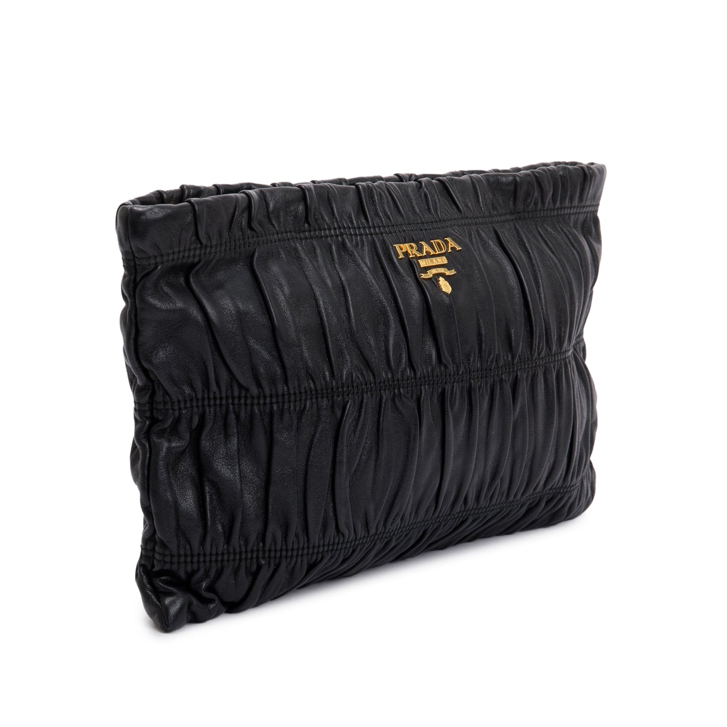 Prada Nappa Gaufre Zip Clutch Handbag Leather Black Clutch Bag