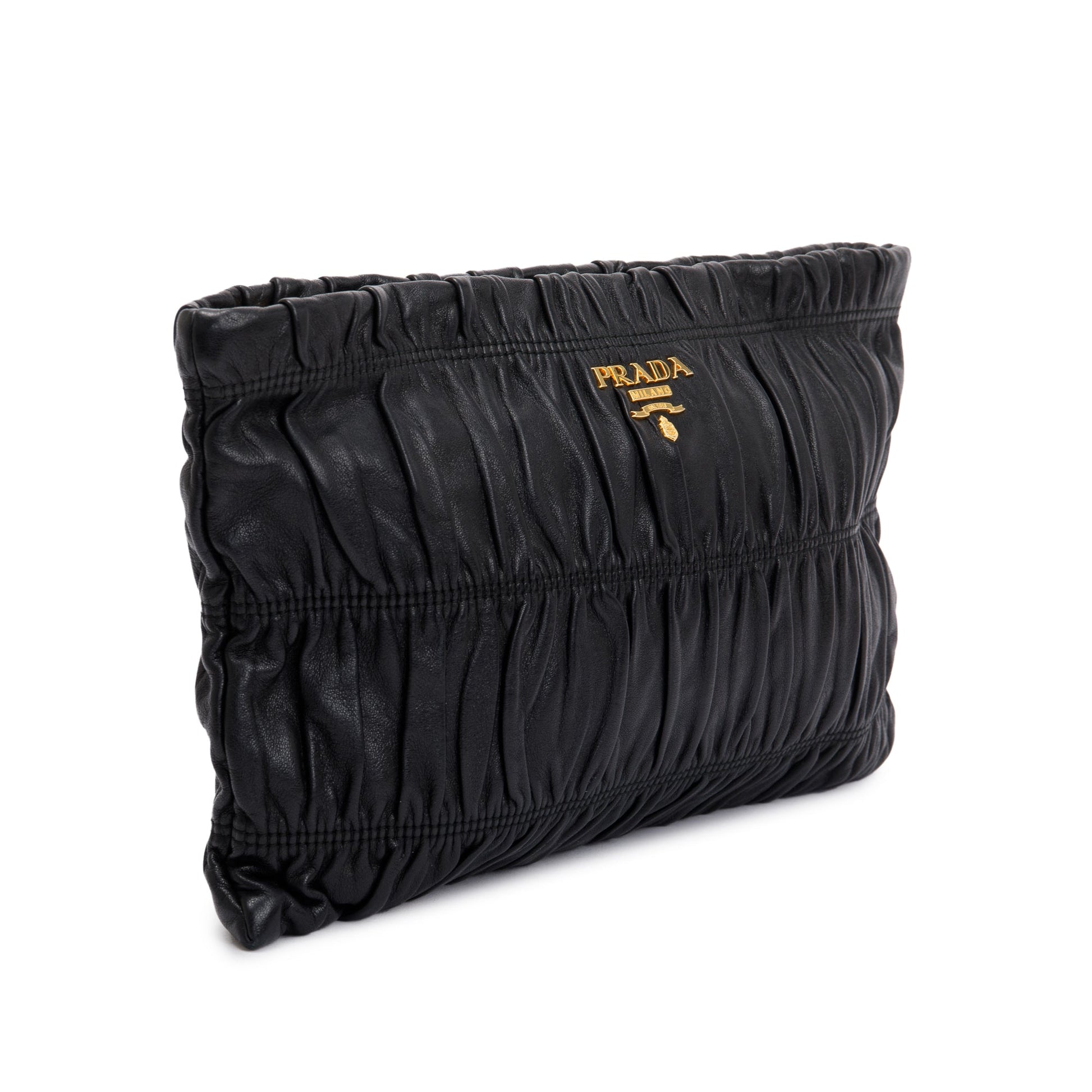 Prada Nappa Gaufre Zip Clutch Handbag Leather Black Clutch Bag