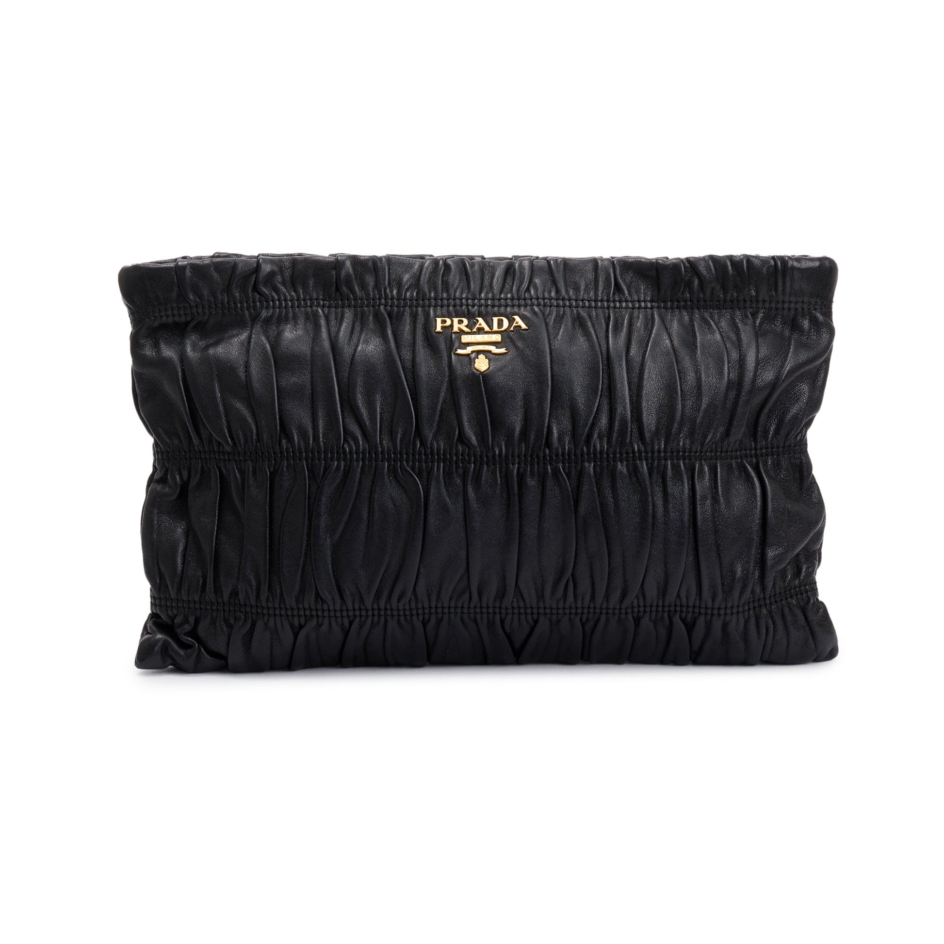 Prada Nappa Gaufre Zip Clutch Handbag Leather Black Clutch Bag