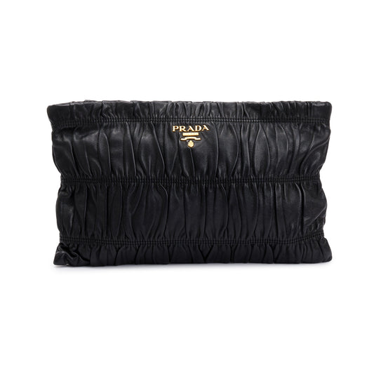 Prada Nappa Gaufre Zip Clutch Handbag Leather Black Clutch Bag