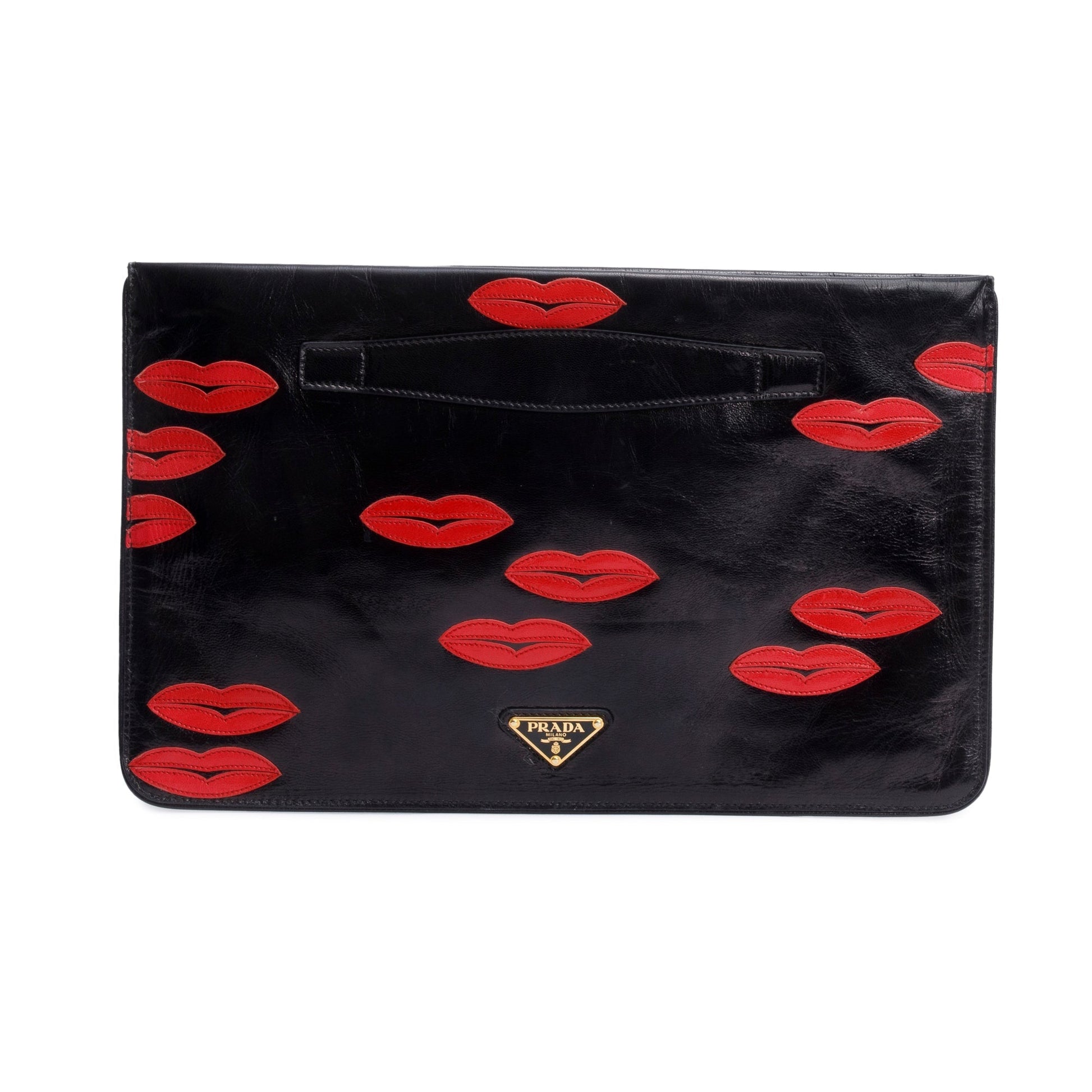 Prada Nappa Lips Oversized Clutch Leather Black Clutch Bag