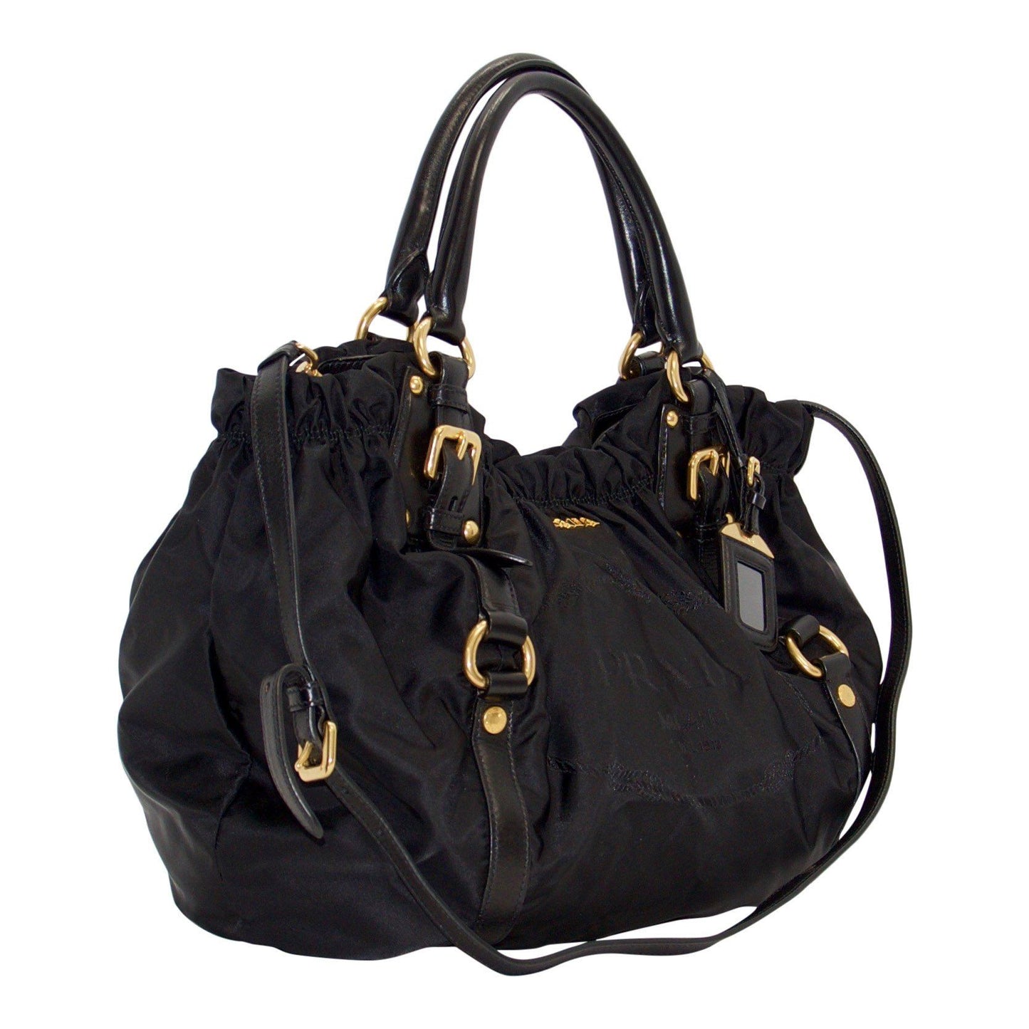 Prada Jacquard Two Way Handbag Nylon Black Travel Bag