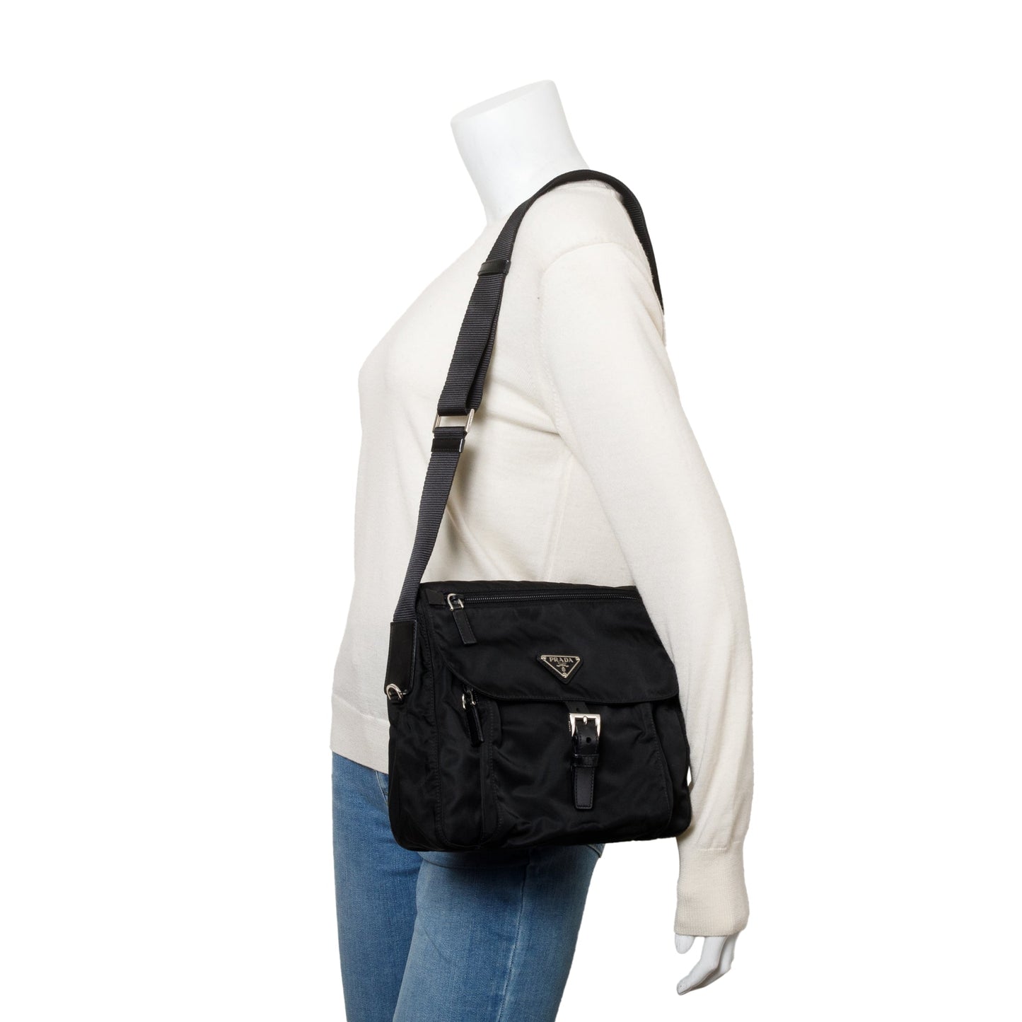 Prada Vela Sport Buckle Messenger Bag Nylon Black Small