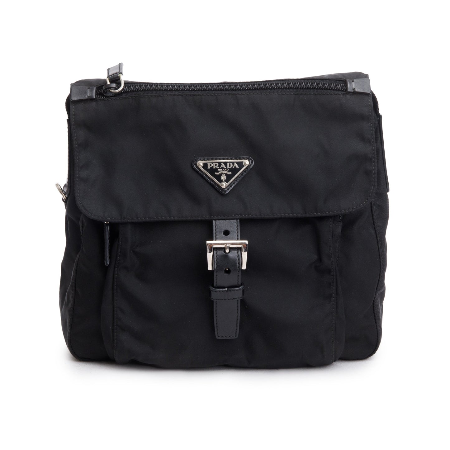 Prada Vela Sport Buckle Messenger Bag Nylon Black Small