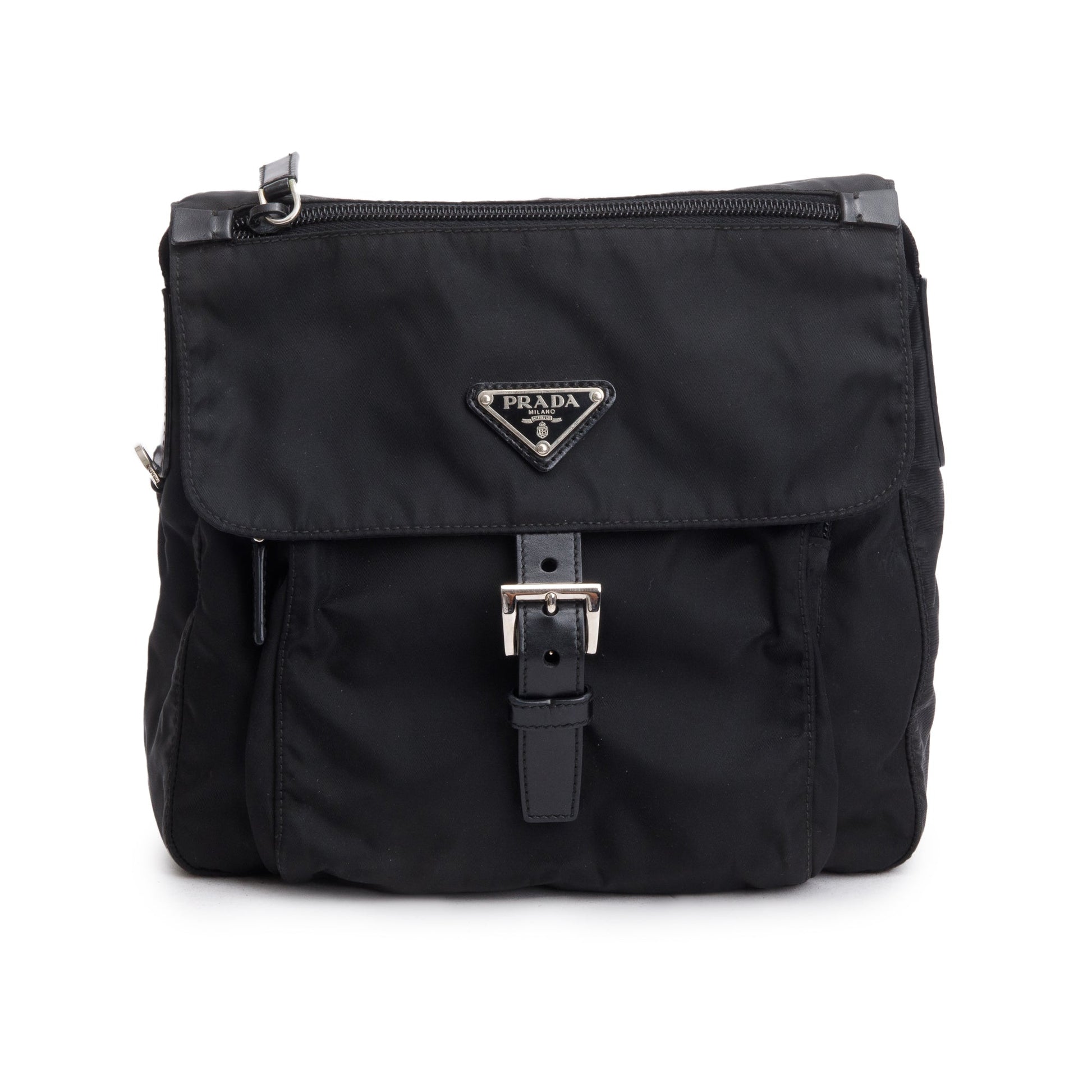 Prada Vela Sport Buckle Messenger Bag Nylon Black Small