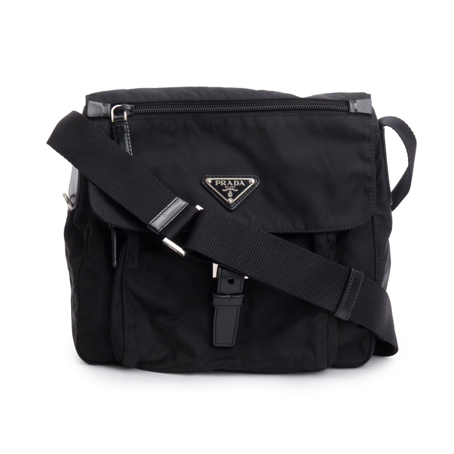 Prada Vela Sport Buckle Messenger Bag Nylon Black Small
