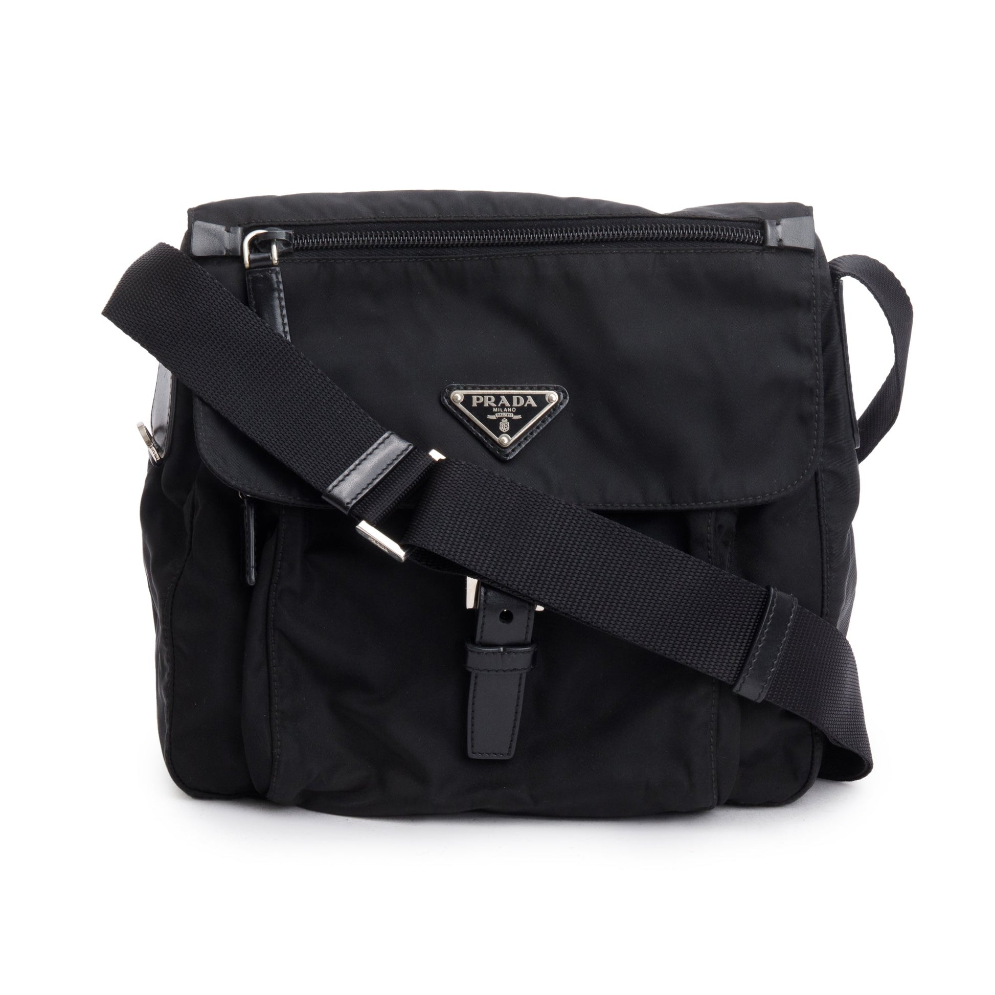 Prada Vela Sport Buckle Messenger Bag Nylon Black Small