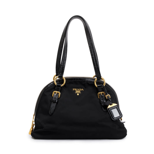 Prada Patent Trimmed Tessuto Dome Tote Handbag Leather Nylon Tote Bag