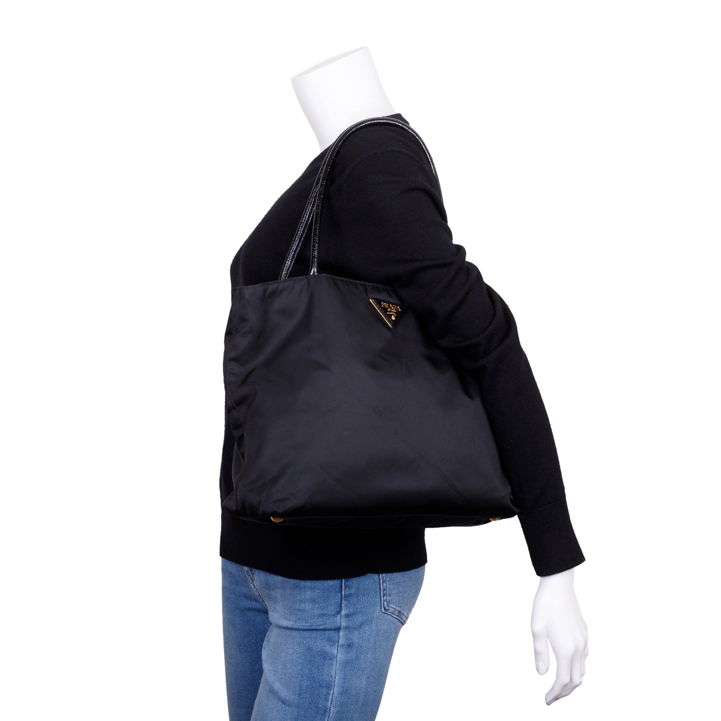 Prada Patent Trimmed Tessuto Tote Handbag Leather Nylon Tote Bag Tote Handbag