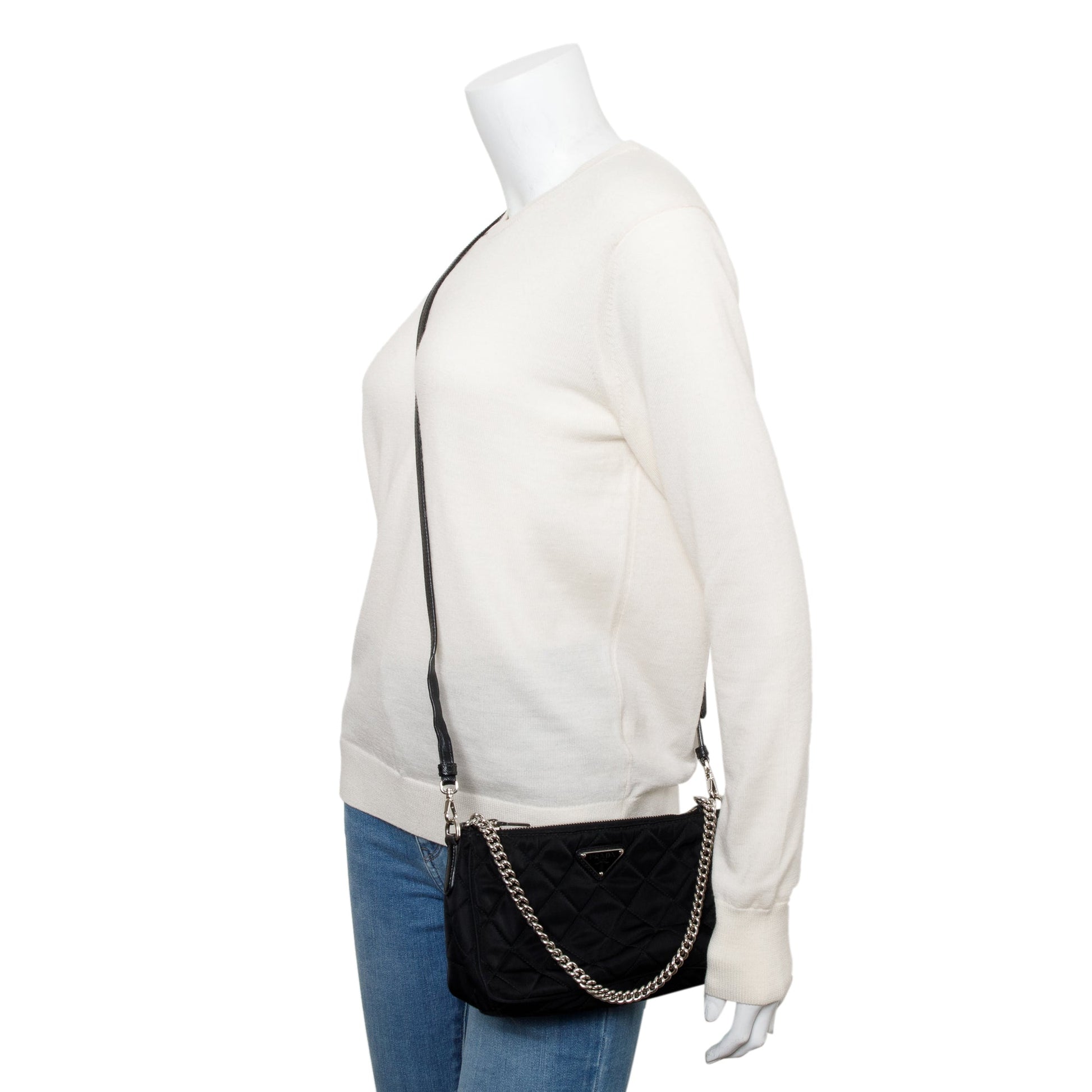 Prada Tessuto Impuntu Crossbody Bag Quilted Black