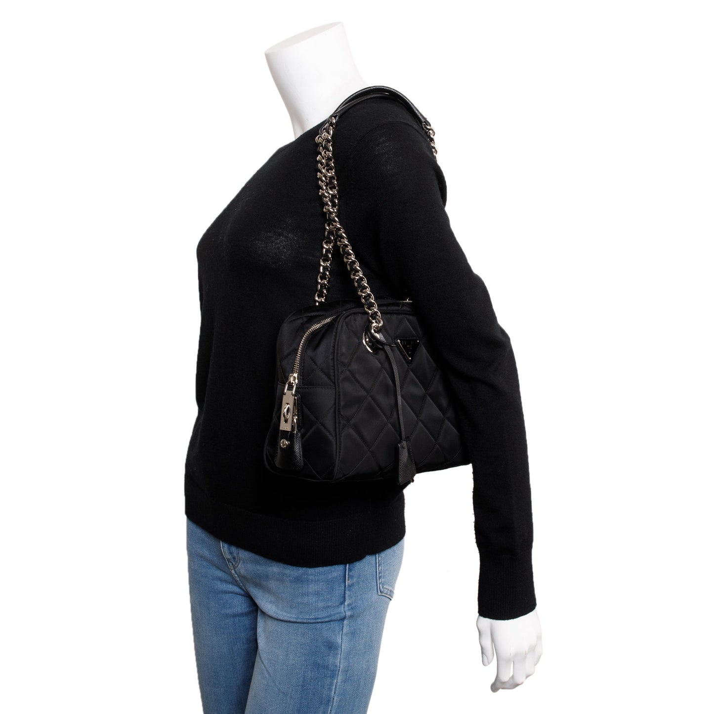 Prada Tessuto Impuntu Shoulder Bag Quilted Black