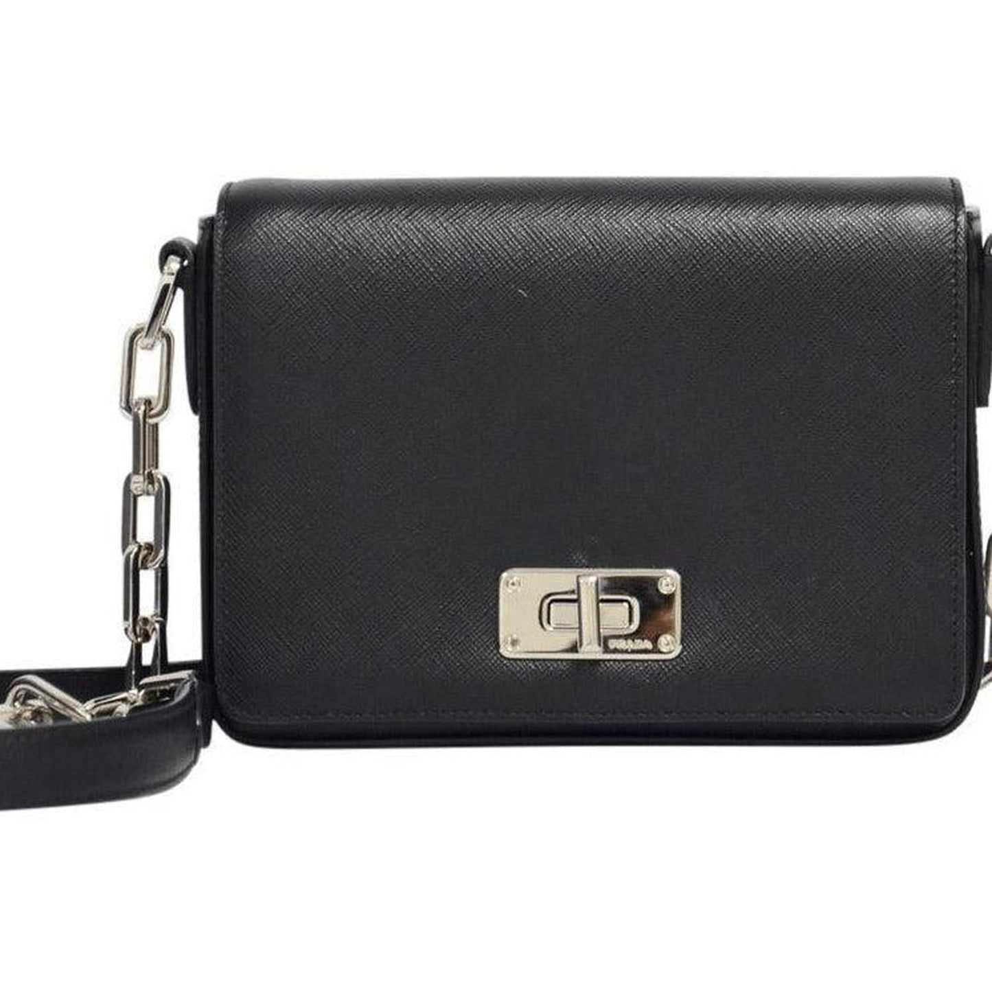 Prada Saffiano Link Bag Black Chain Travel Bag