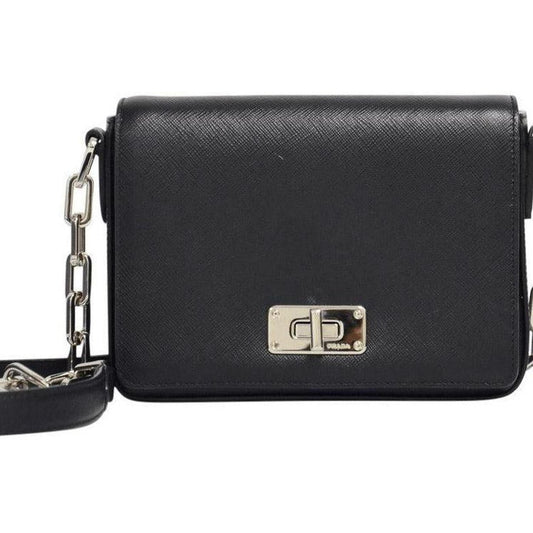 Prada Saffiano Link Bag Black Chain Travel Bag