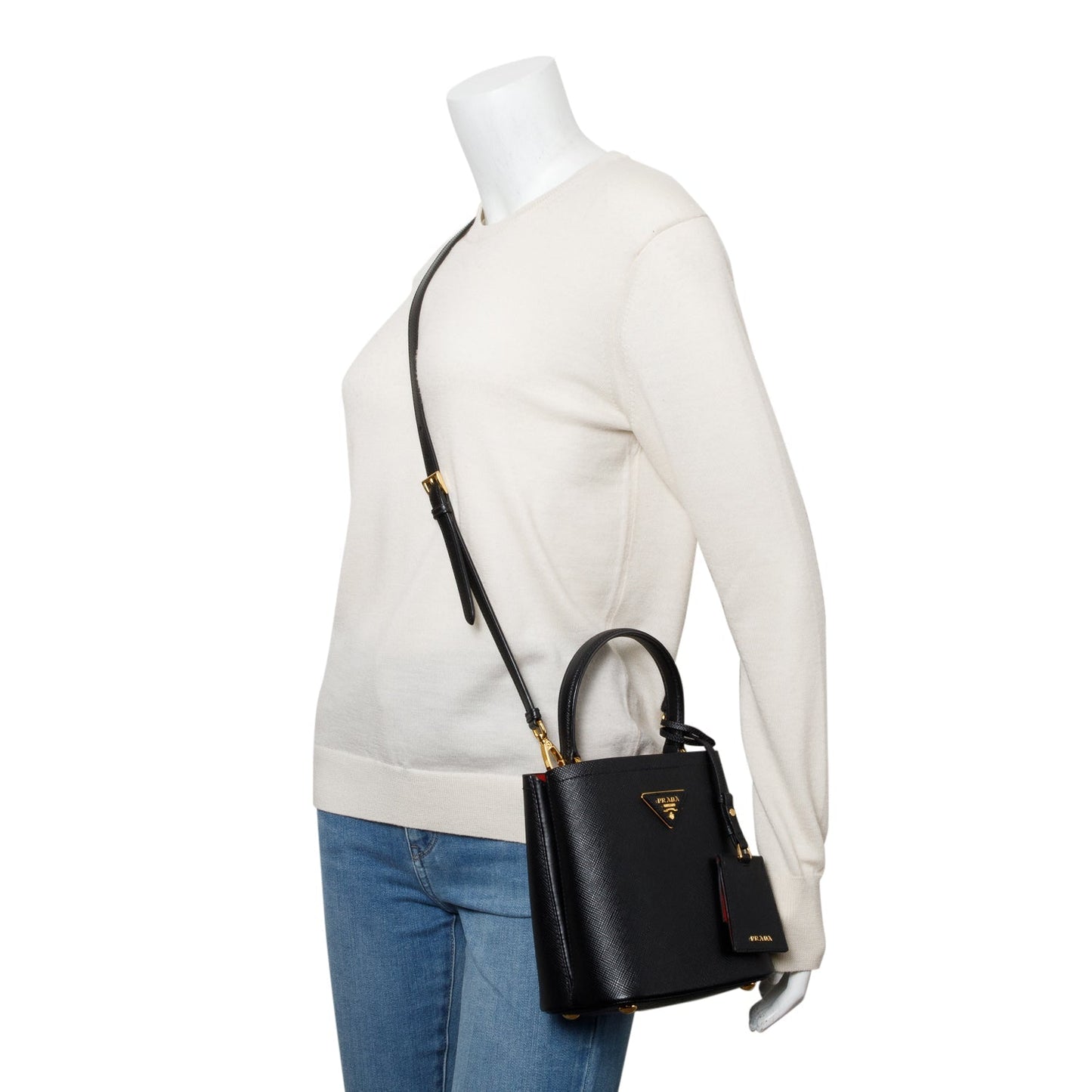 Prada Saffiano Cuir Panier Bag Black Small Travel Bag
