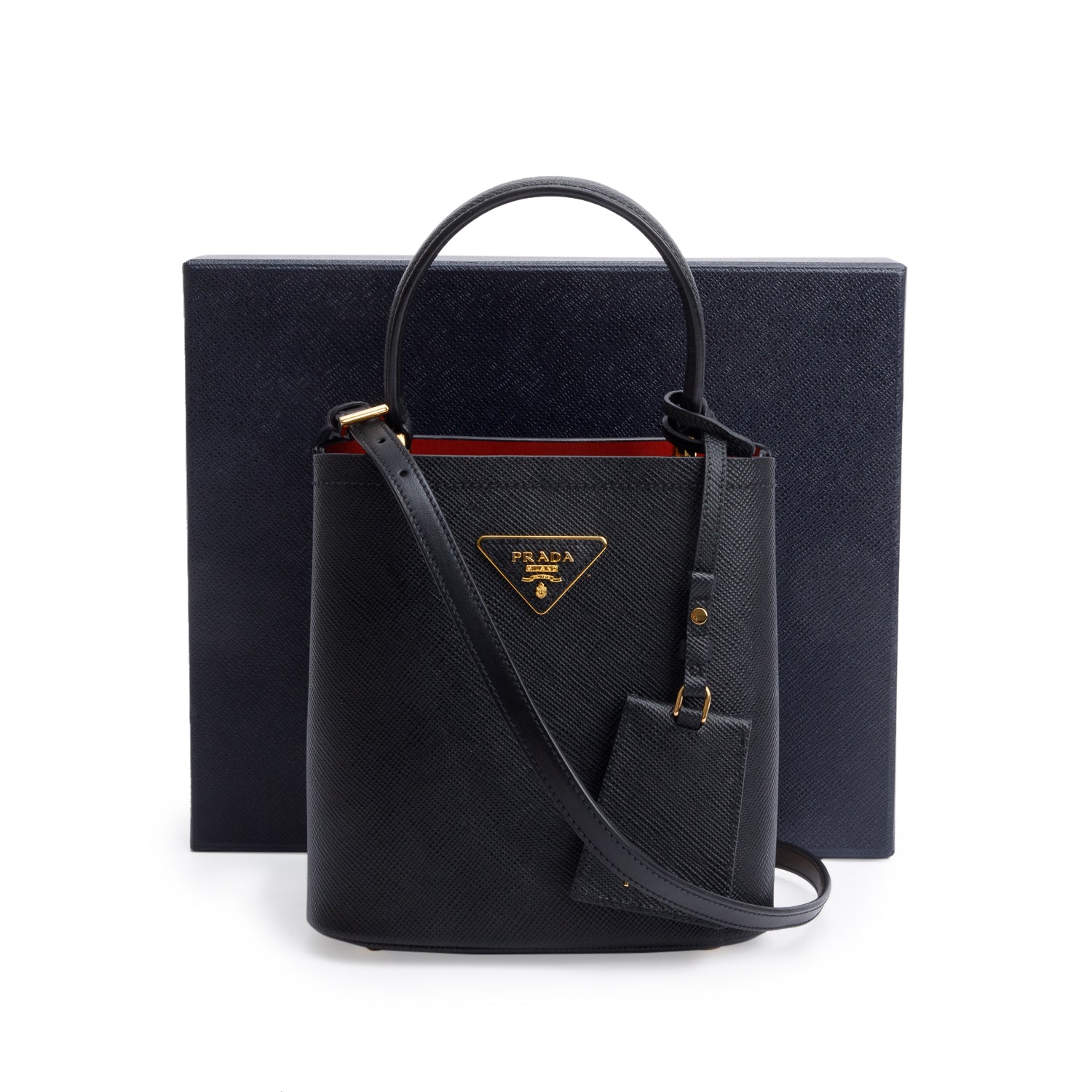 Prada Saffiano Cuir Panier Bag Black Small Travel Bag