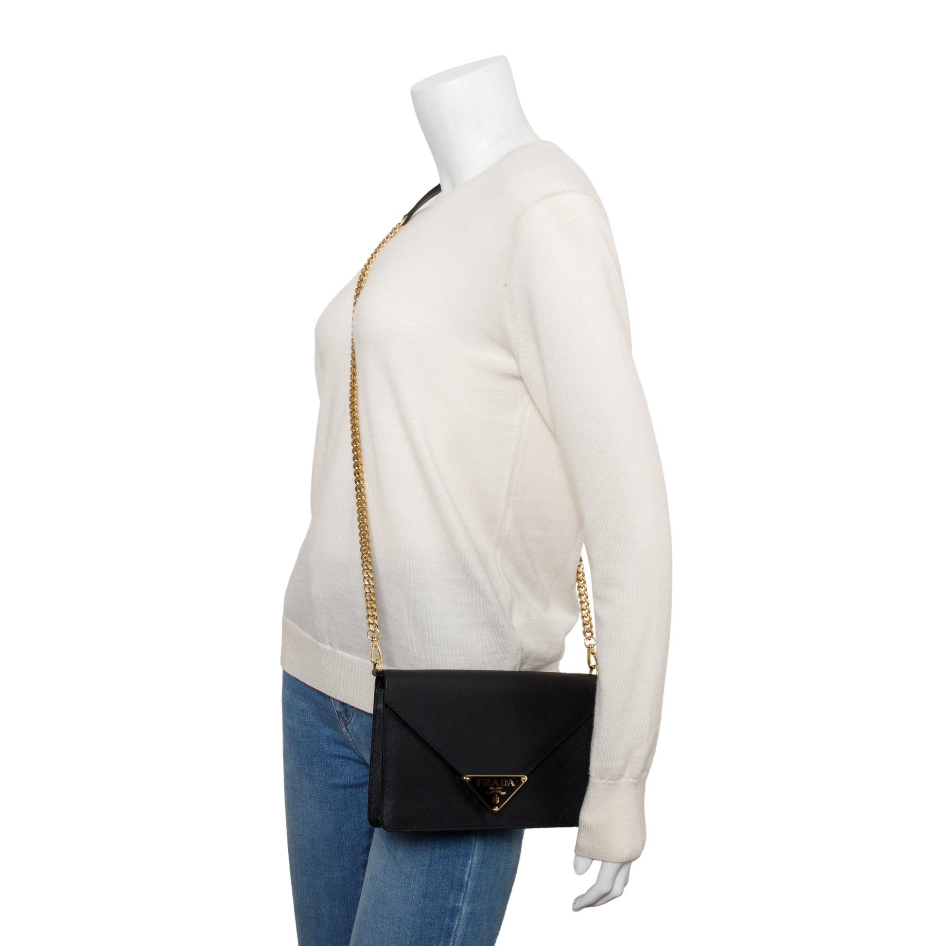 Prada Saffiano Envelope Crossbody Bag Leather Black