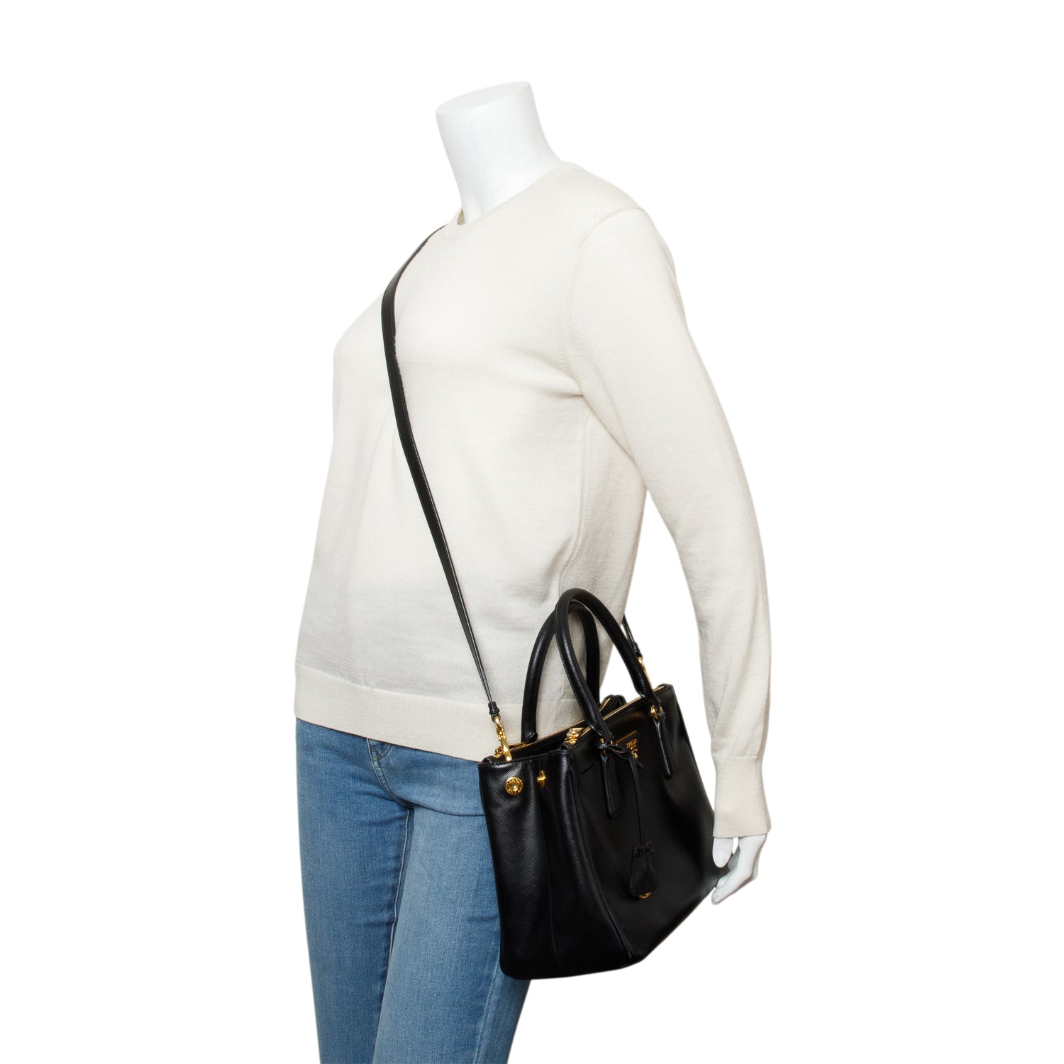 Prada Double Galleria Tote Leather Saffiano Black Tote Bag