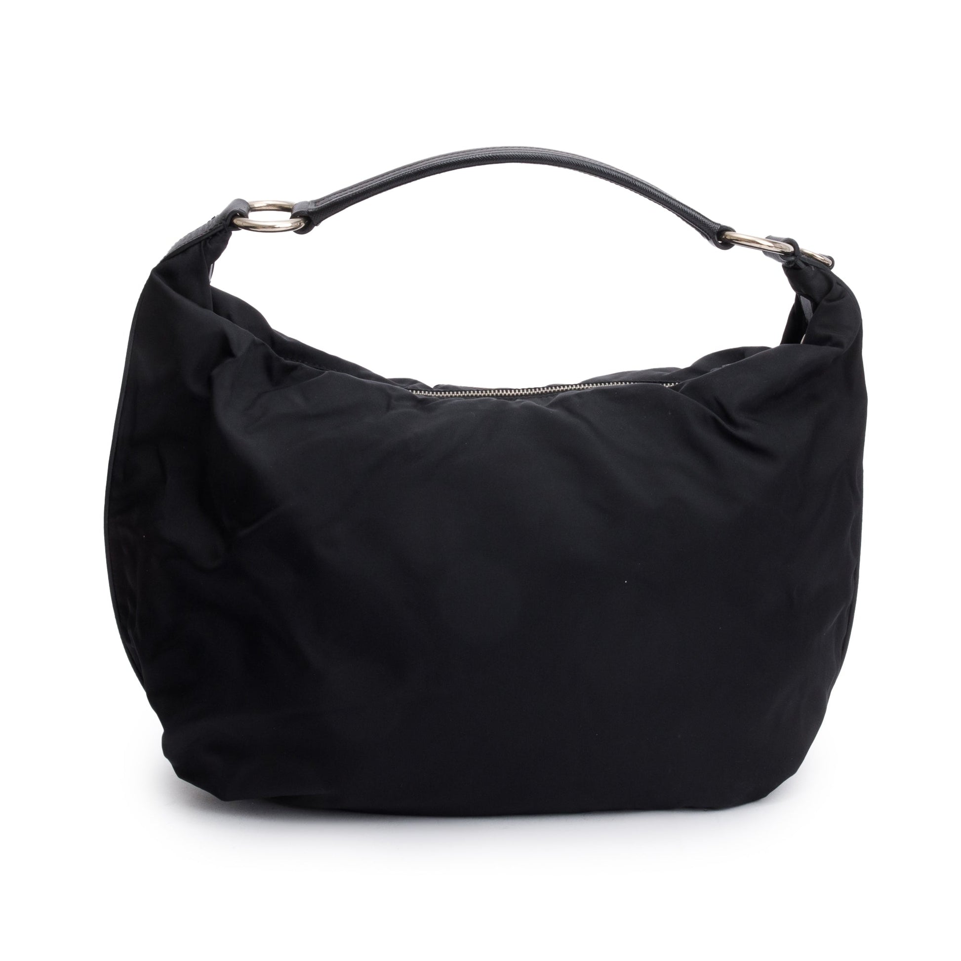 Prada Saffiano Trimmed Tessuto Hobo Bag Leather Nylon Travel Bag