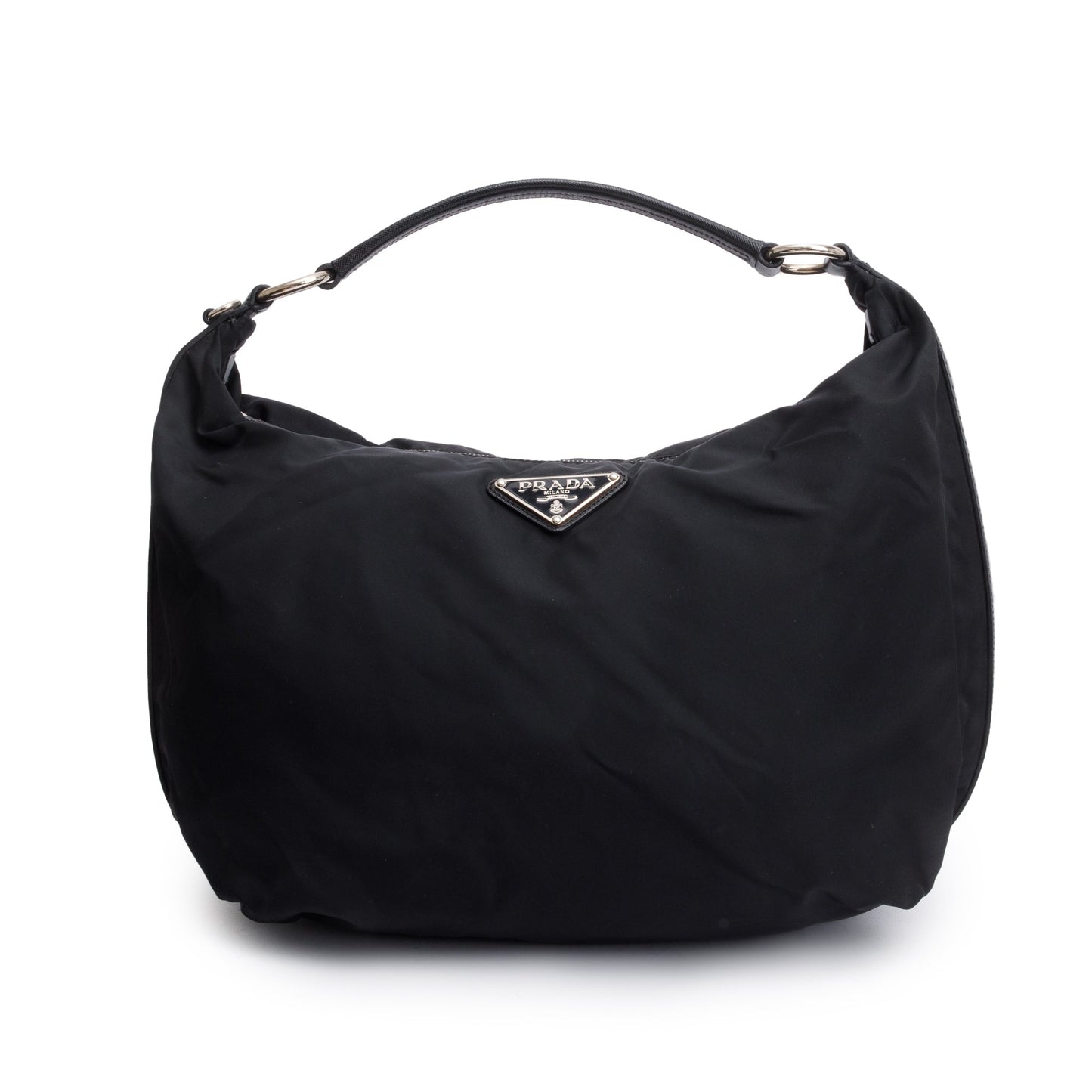 Prada Saffiano Trimmed Tessuto Hobo Bag Leather Nylon Travel Bag