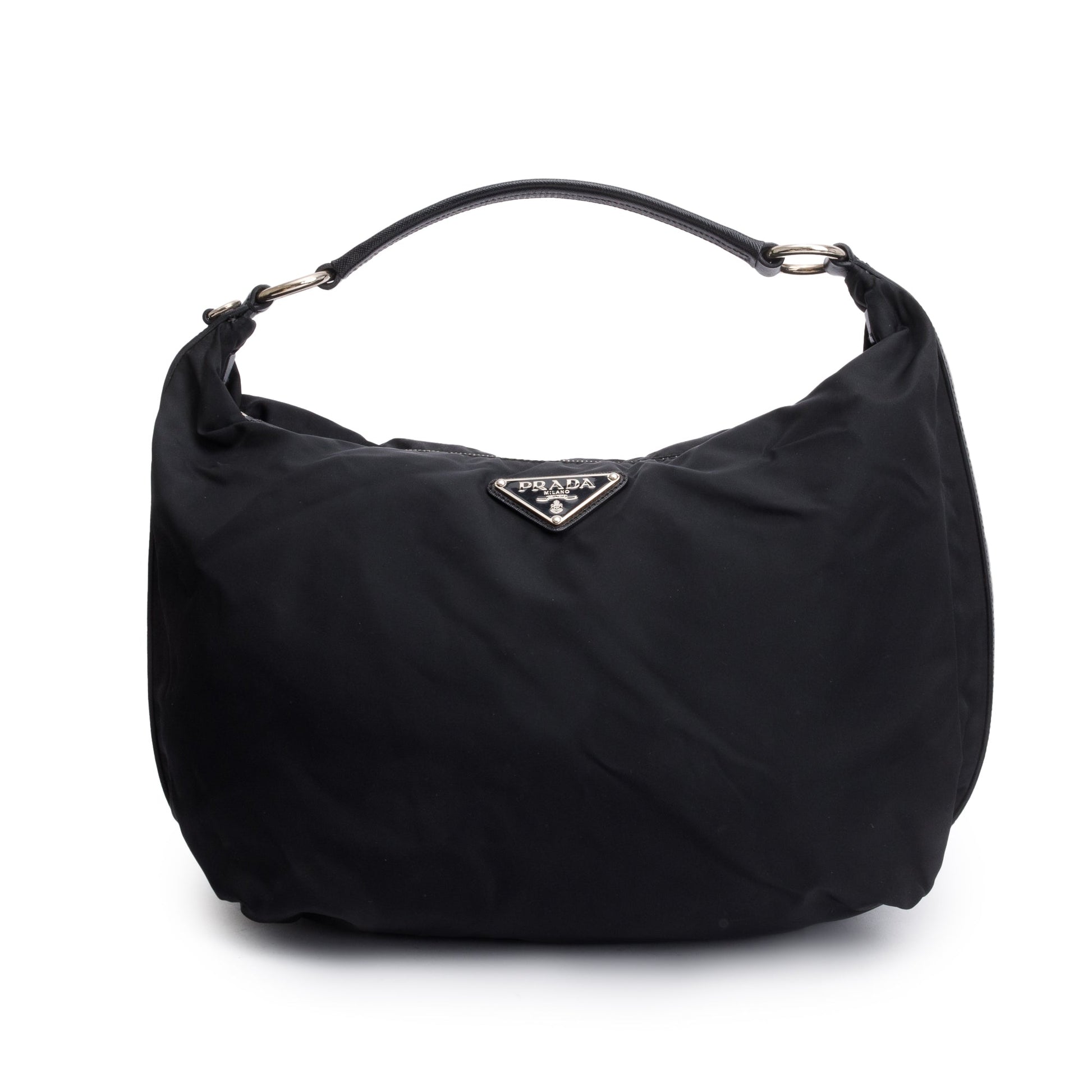 Prada Saffiano Trimmed Tessuto Hobo Bag Leather Nylon Travel Bag