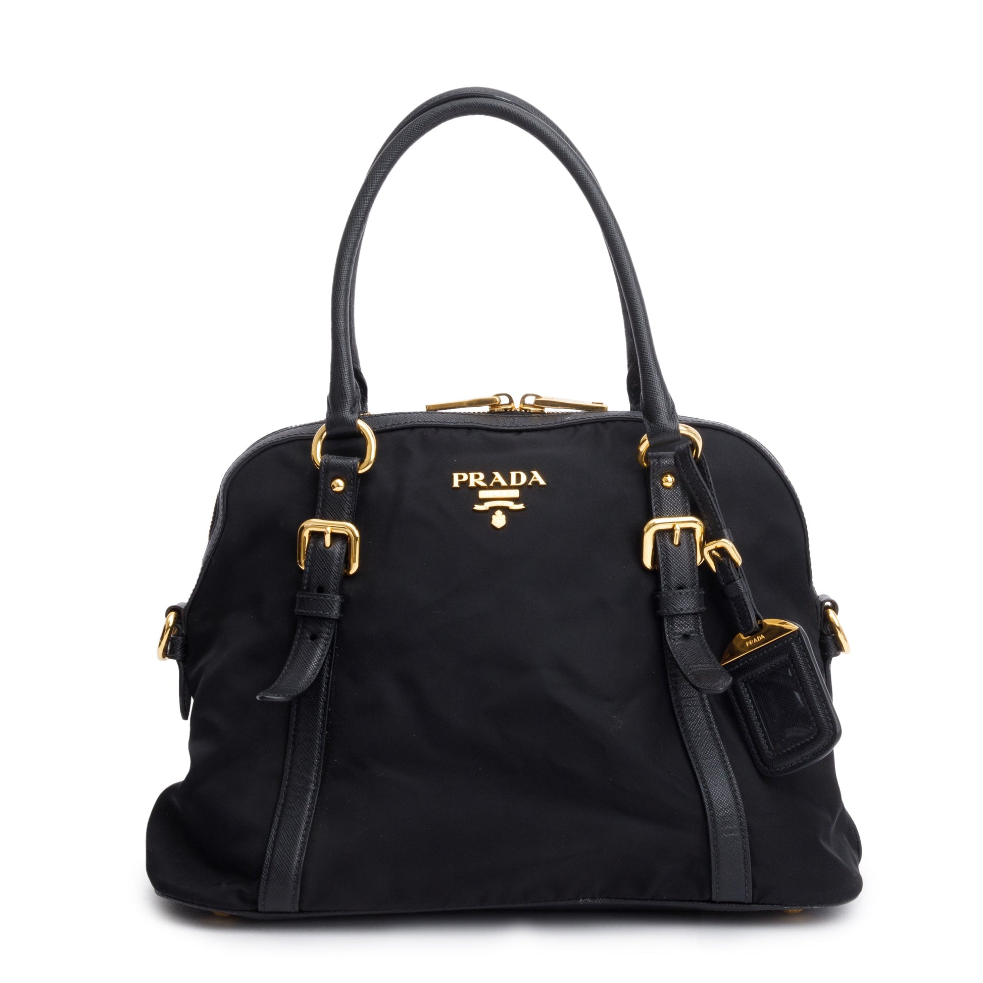 Prada Saffiano Trimmed Tessuto Shoulder Bag Leather Nylon Shoulder Bag