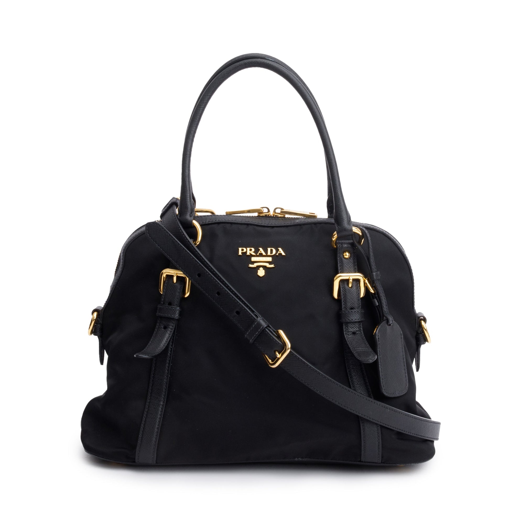 Prada Saffiano Trimmed Tessuto Shoulder Bag Leather Nylon Shoulder Bag