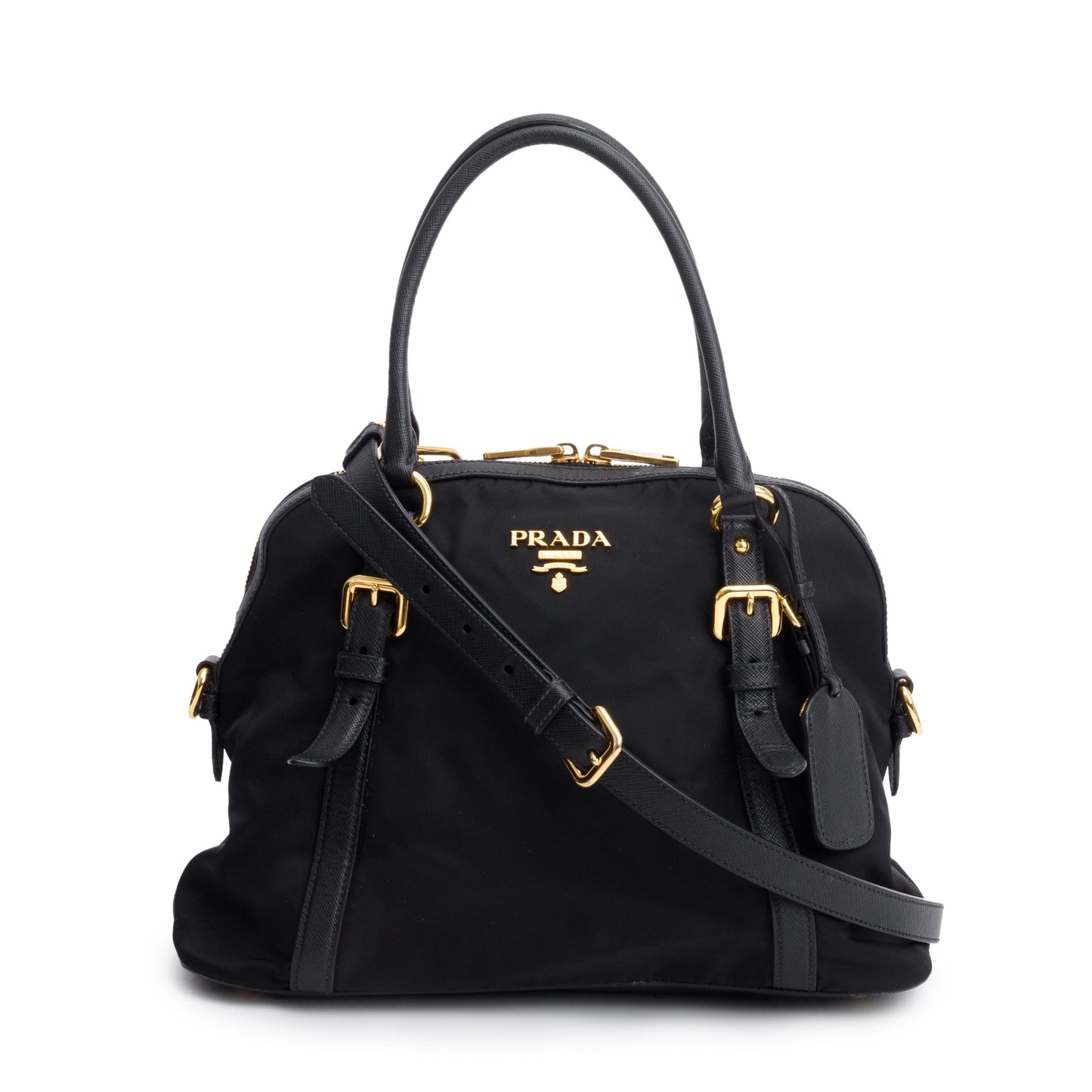 Prada Trimmed Tessuto Shoulder Bag Leather Nylon Saffiano