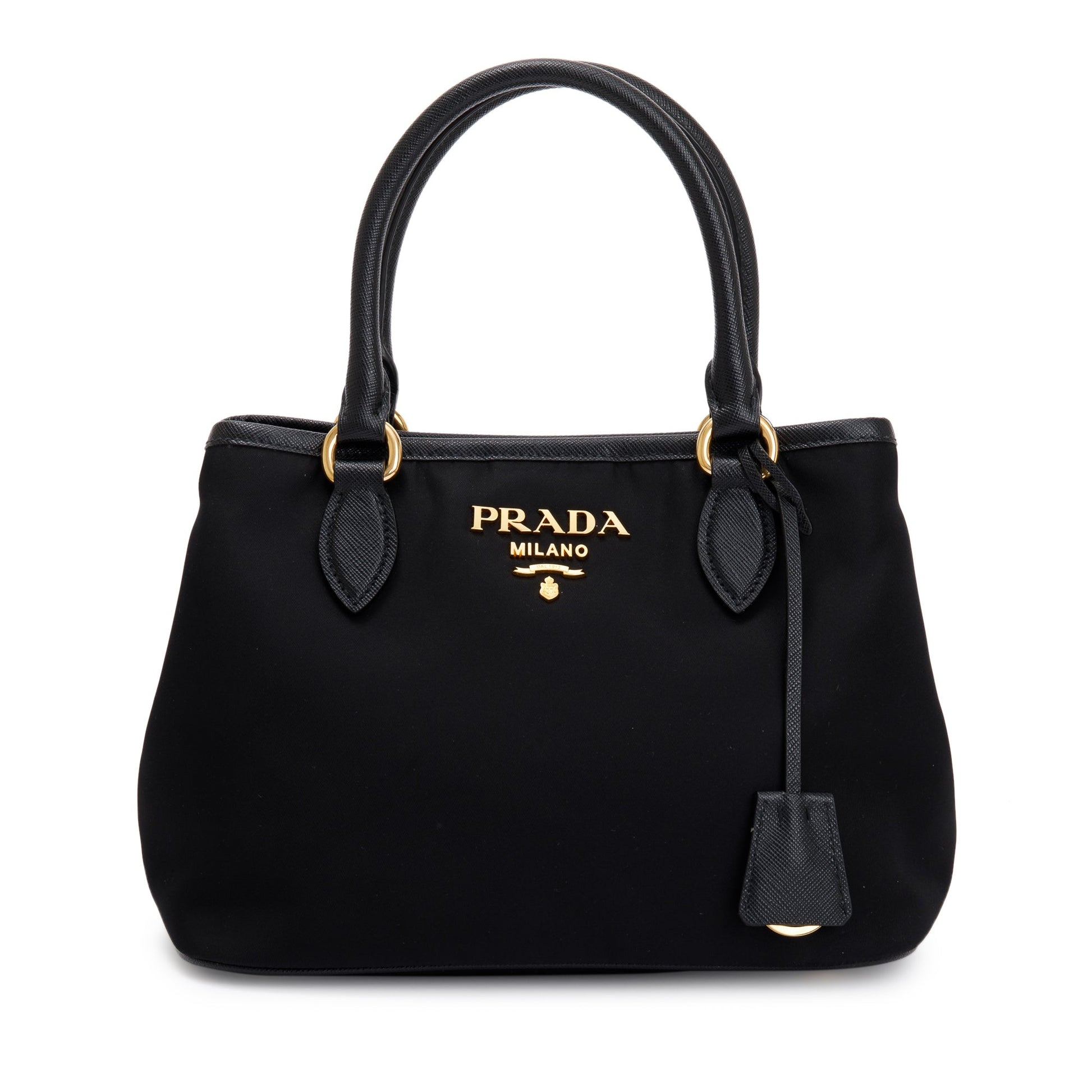 Prada Saffiano Trimmed Tessuto Small Satchel Handbag Leather Nylon Travel Bag