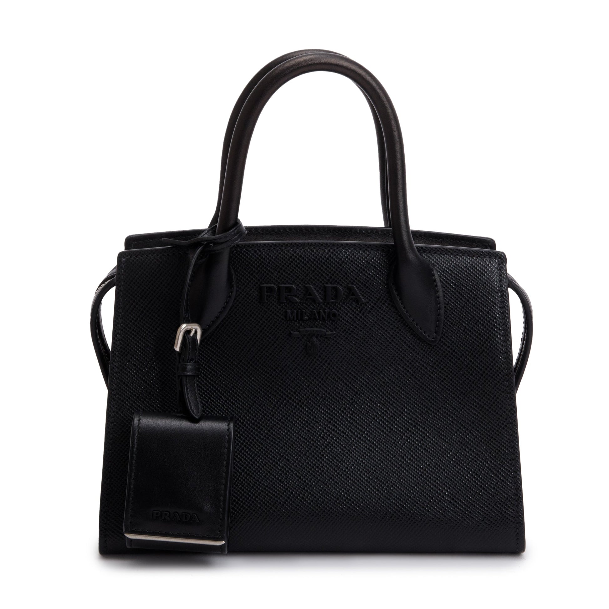Prada Saffiano Lux Monochrome Top Handle Tote Handbag Black Mini Tote Bag