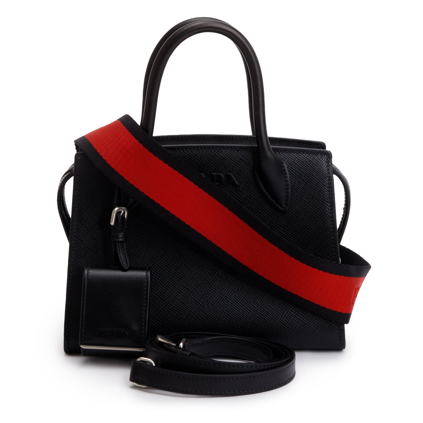 Prada Saffiano Lux Monochrome Top Handle Tote Handbag Black Mini Tote Bag