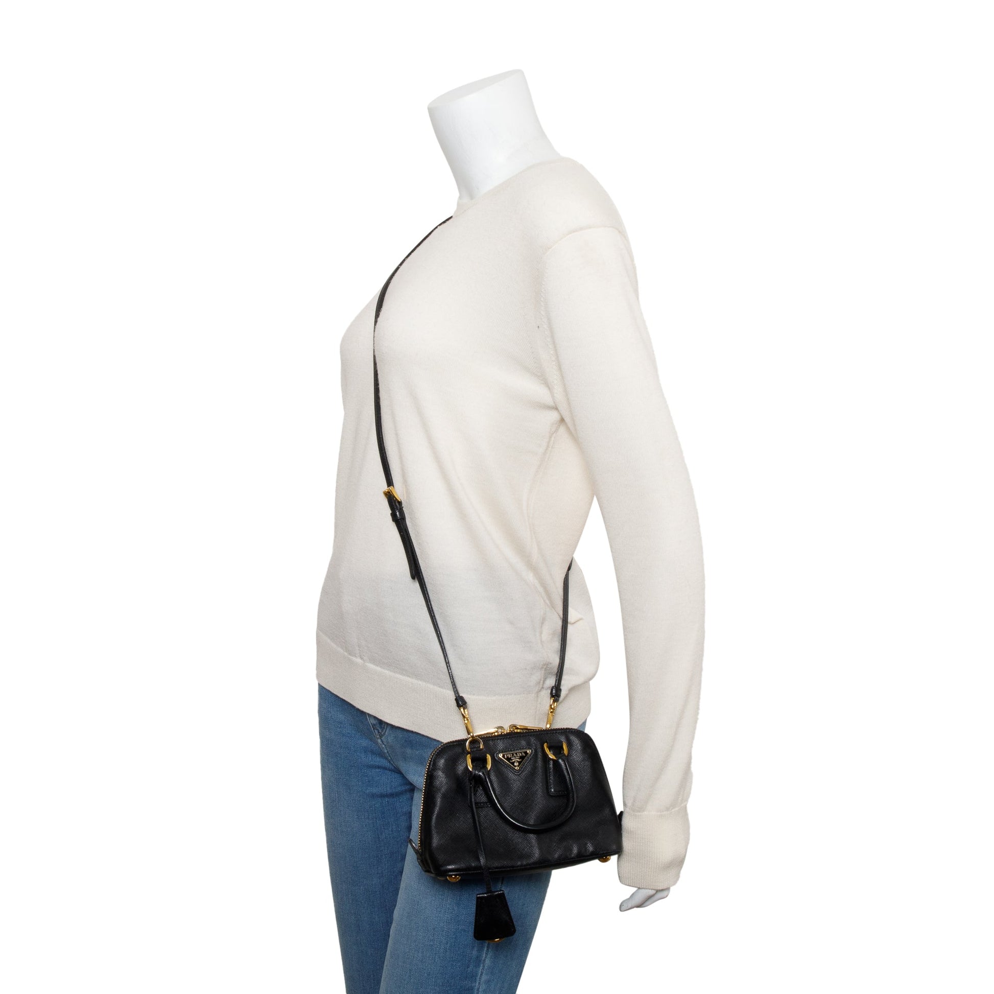 Prada Saffiano Lux Promenade Tote Handbag Black Mini Tote Bag